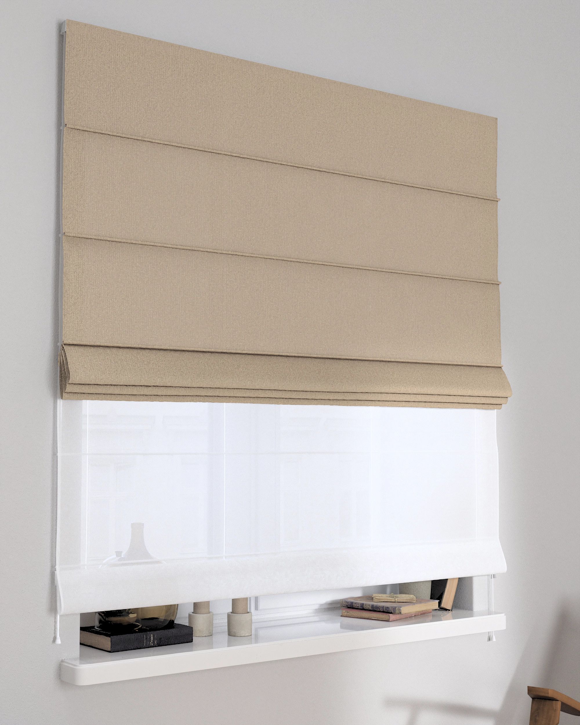 Double layered Roman blind DUO colour beige fabric structured