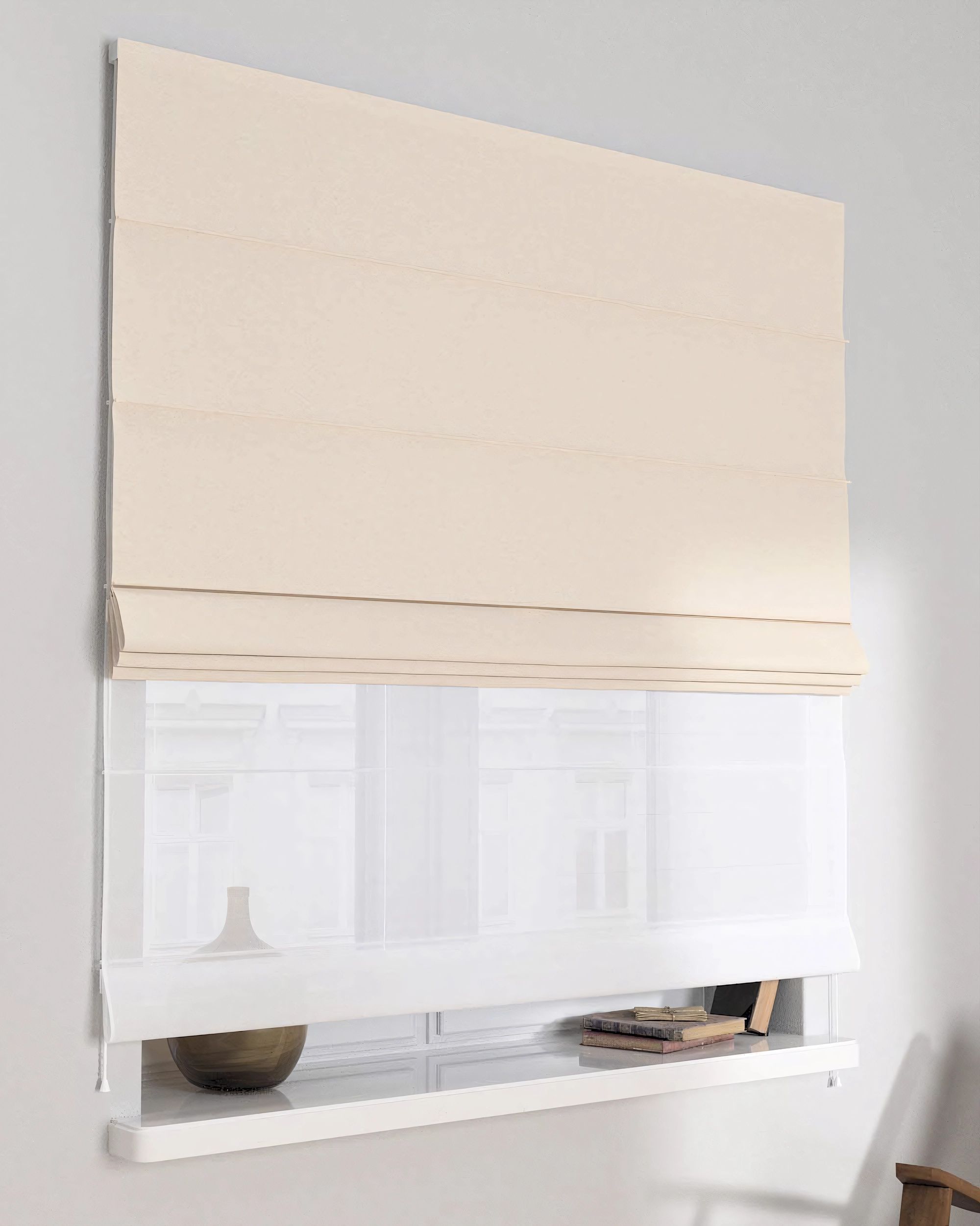 Double layered Roman blind DUO colour beige fabric structured