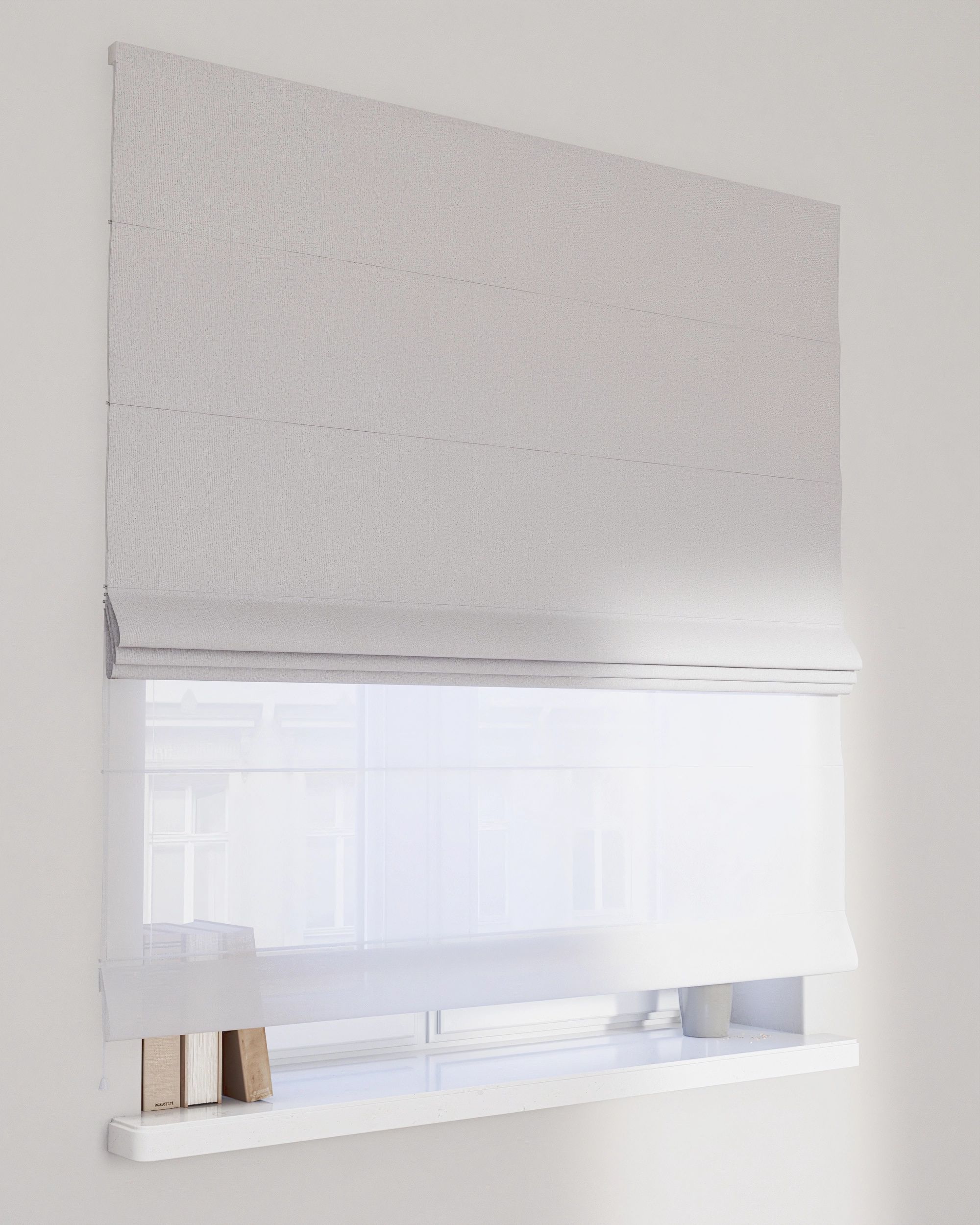 Double layered Roman blind DUO colour grey fabric structured, blackout