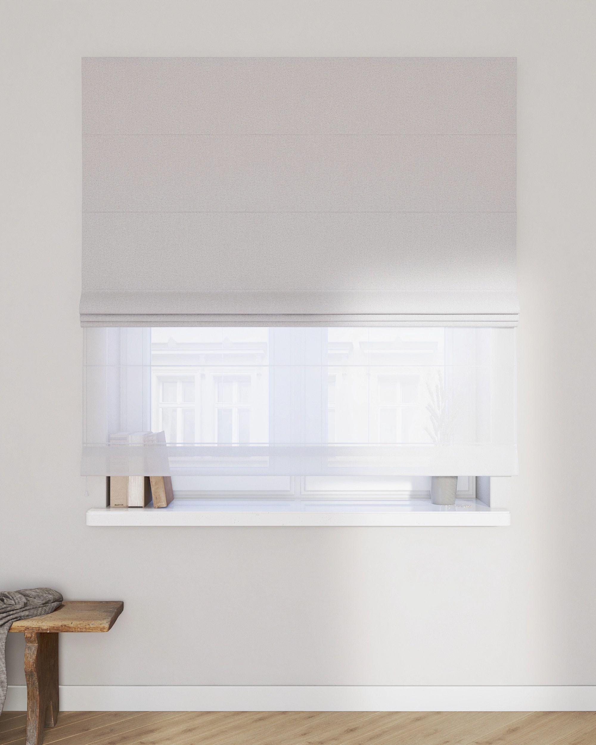 Double layered Roman blind DUO colour grey fabric structured, blackout (hover)