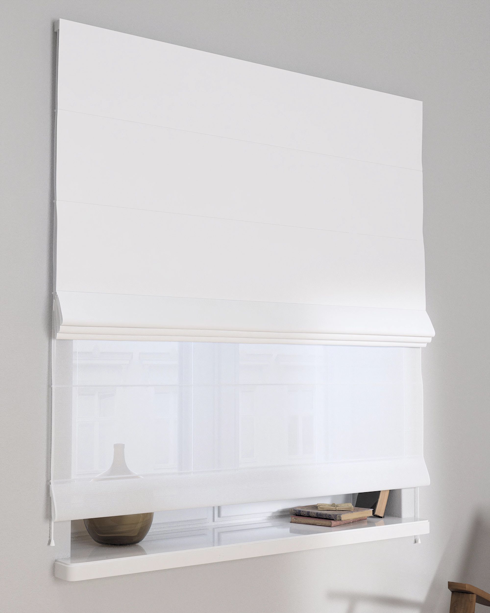 Double layered Roman blind DUO colour white fabric blackout