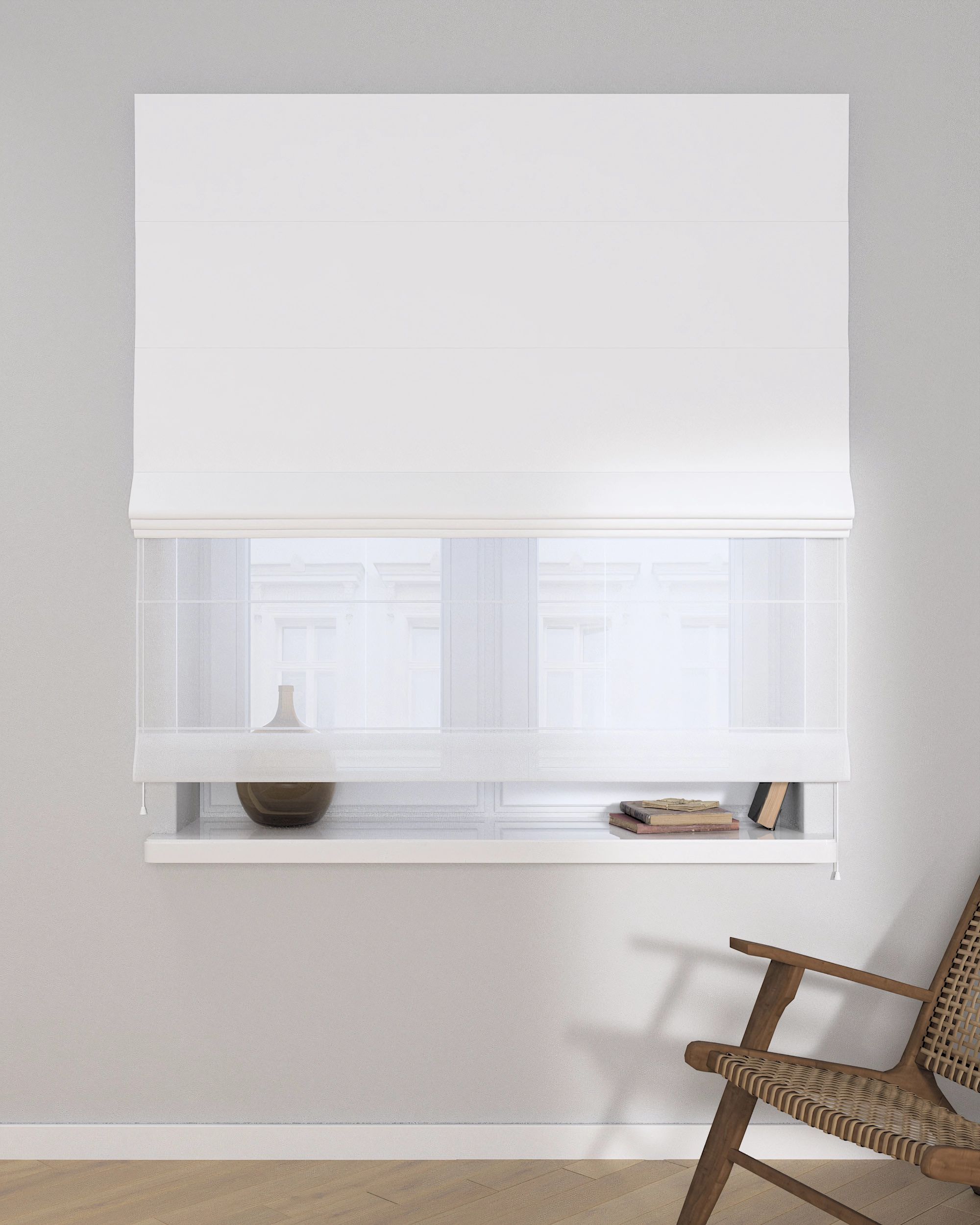Double layered Roman blind DUO colour white fabric blackout (hover)