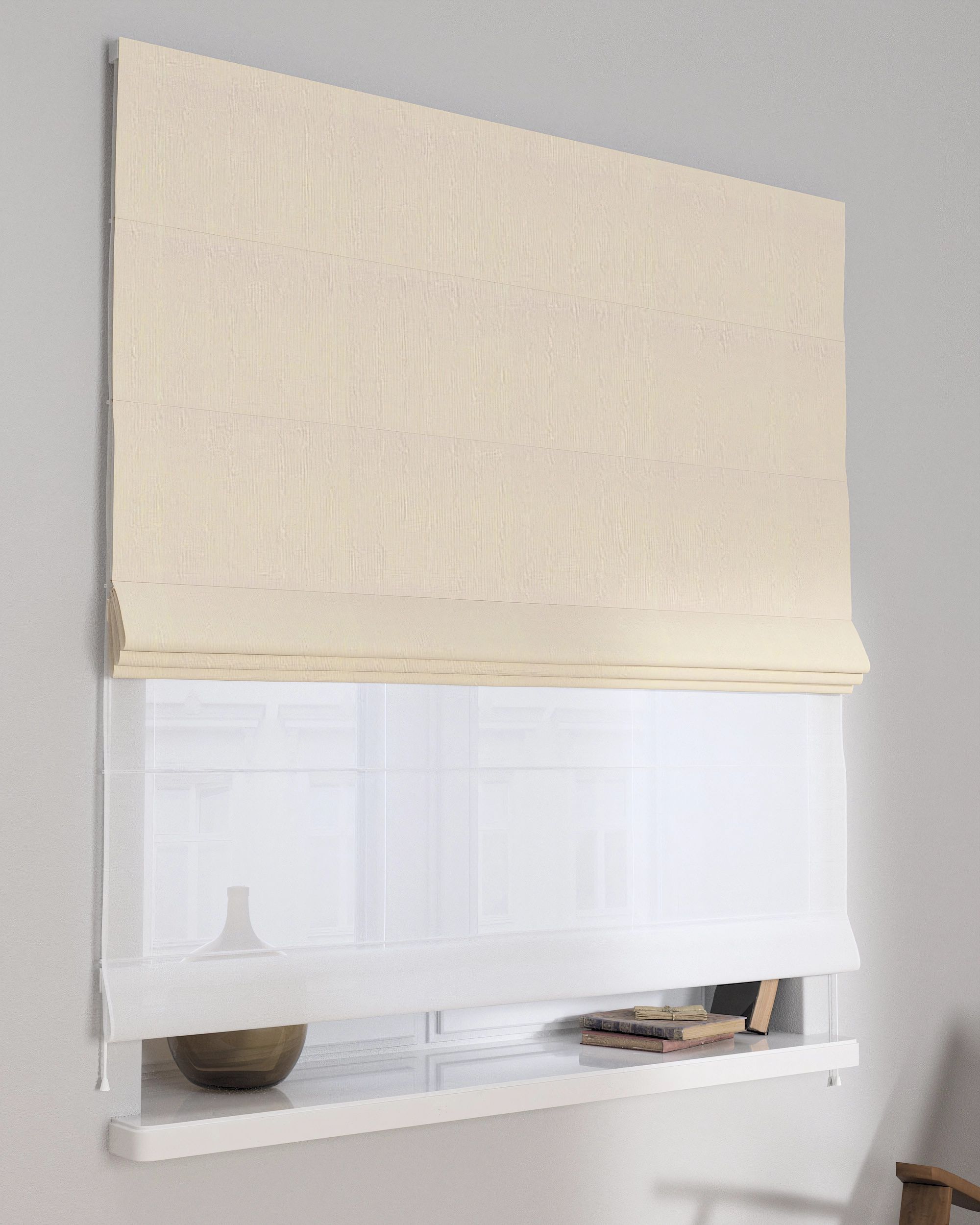 Double layered Roman blind DUO colour beige fabric blackout