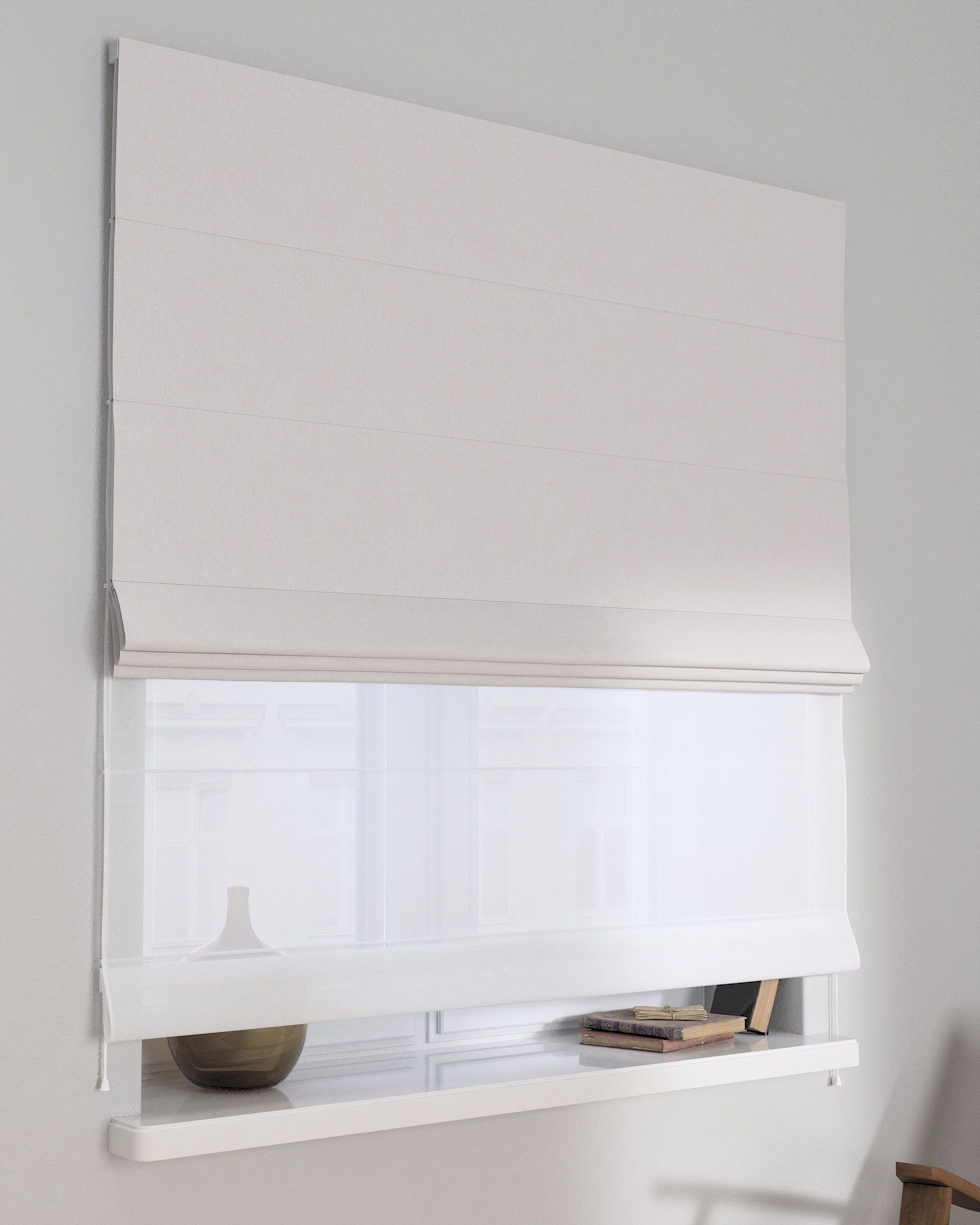 Double layered Roman blind DUO colour grey fabric blackout