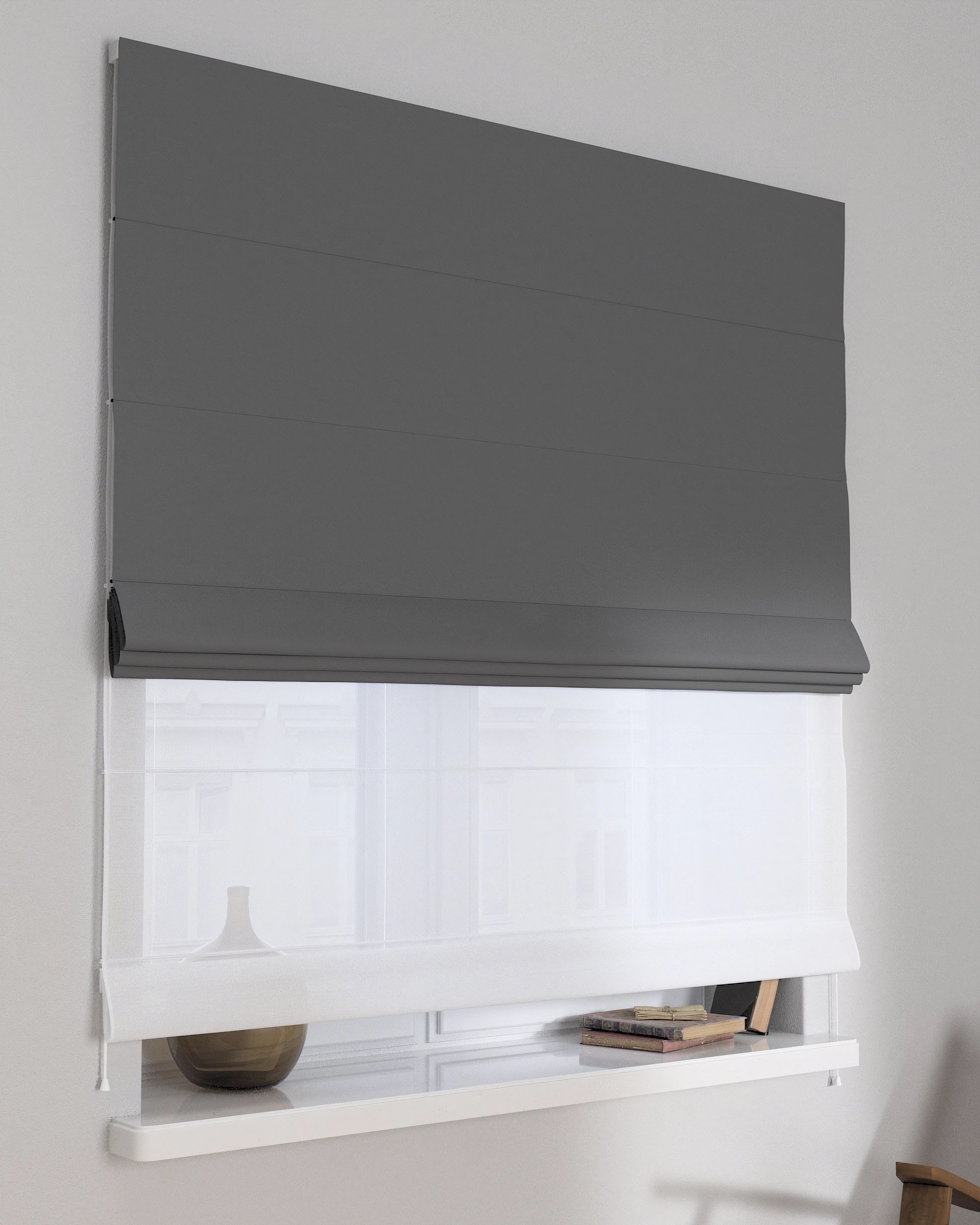 Double layered Roman blind DUO colour black fabric blackout