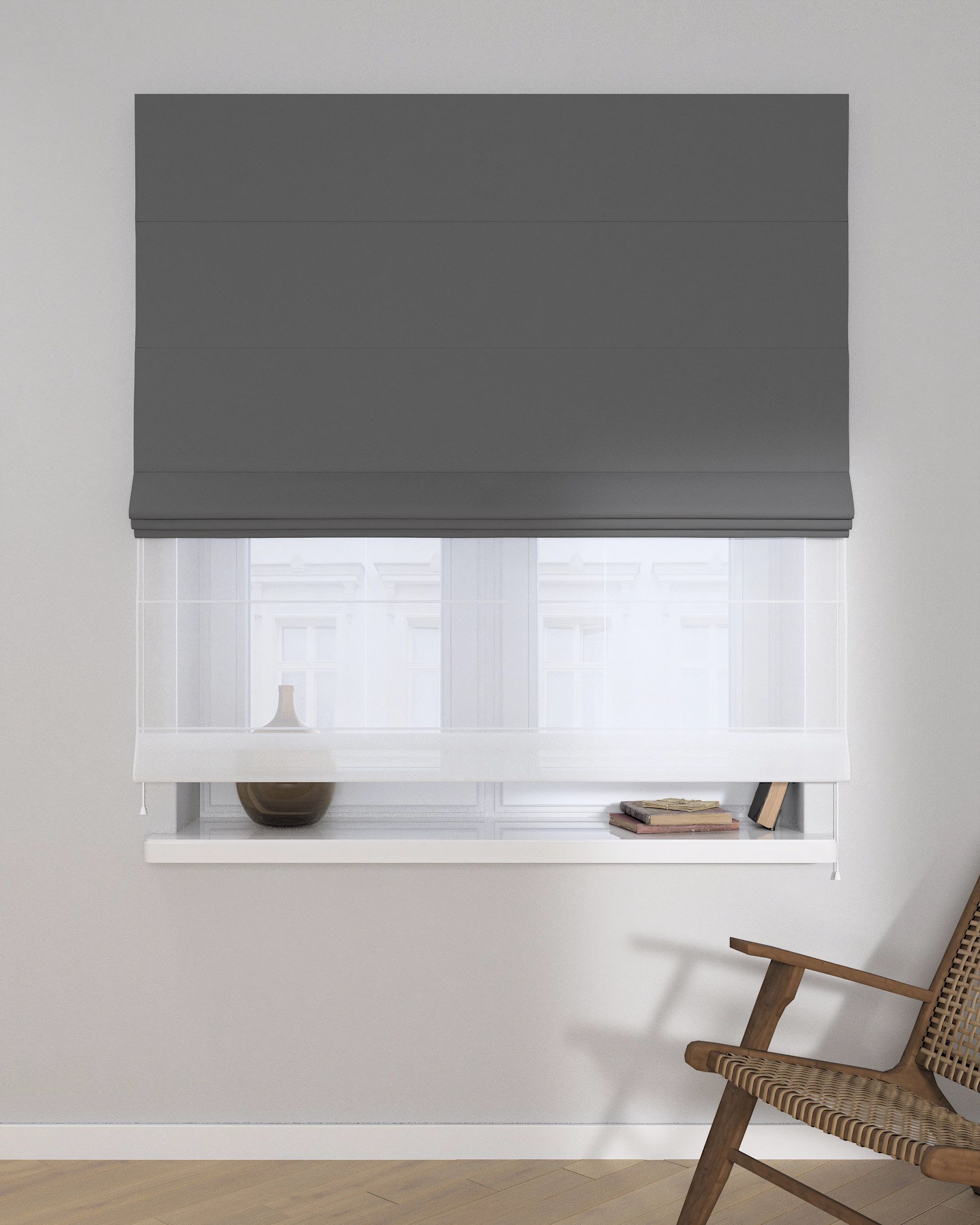Double layered Roman blind DUO colour black fabric blackout (hover)