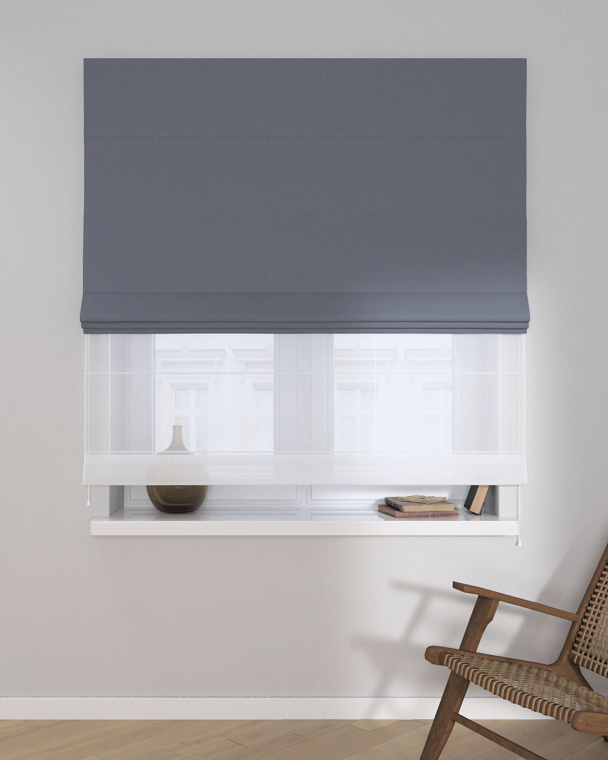 Double layered Roman blind DUO colour navy blue fabric blackout (hover)