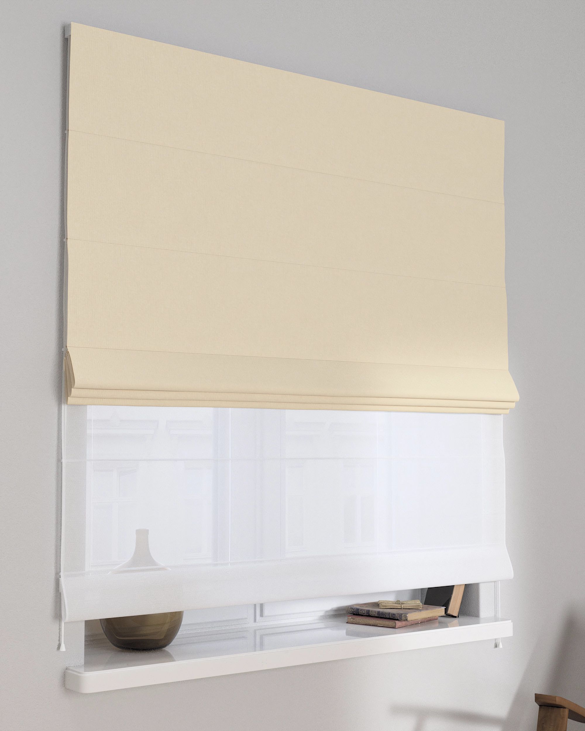 Double layered Roman blind DUO colour beige fabric blackout