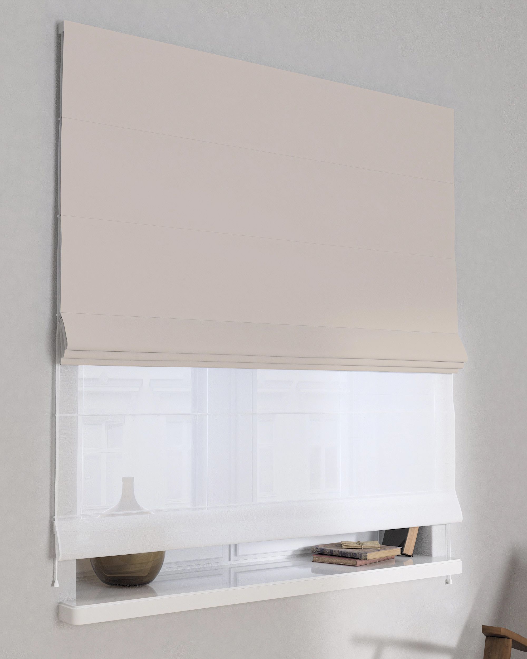Double layered Roman blind DUO colour beige fabric blackout