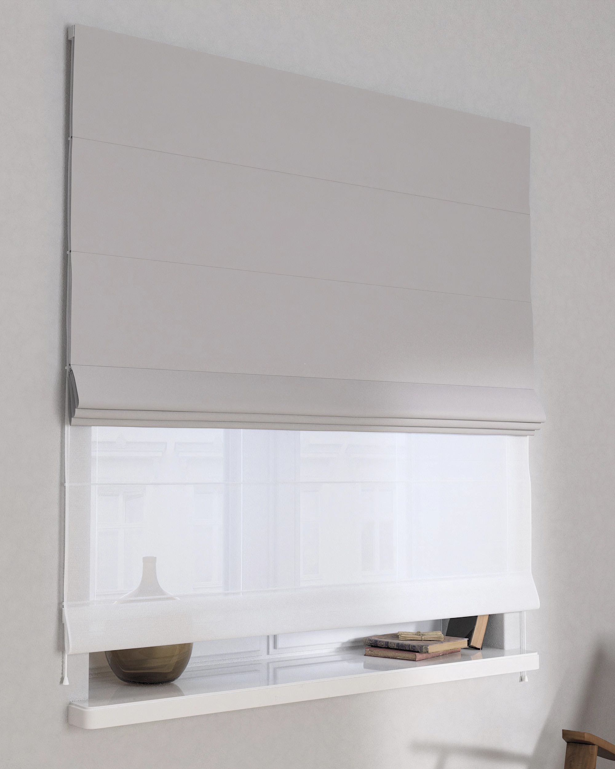 Double layered Roman blind DUO colour grey fabric blackout