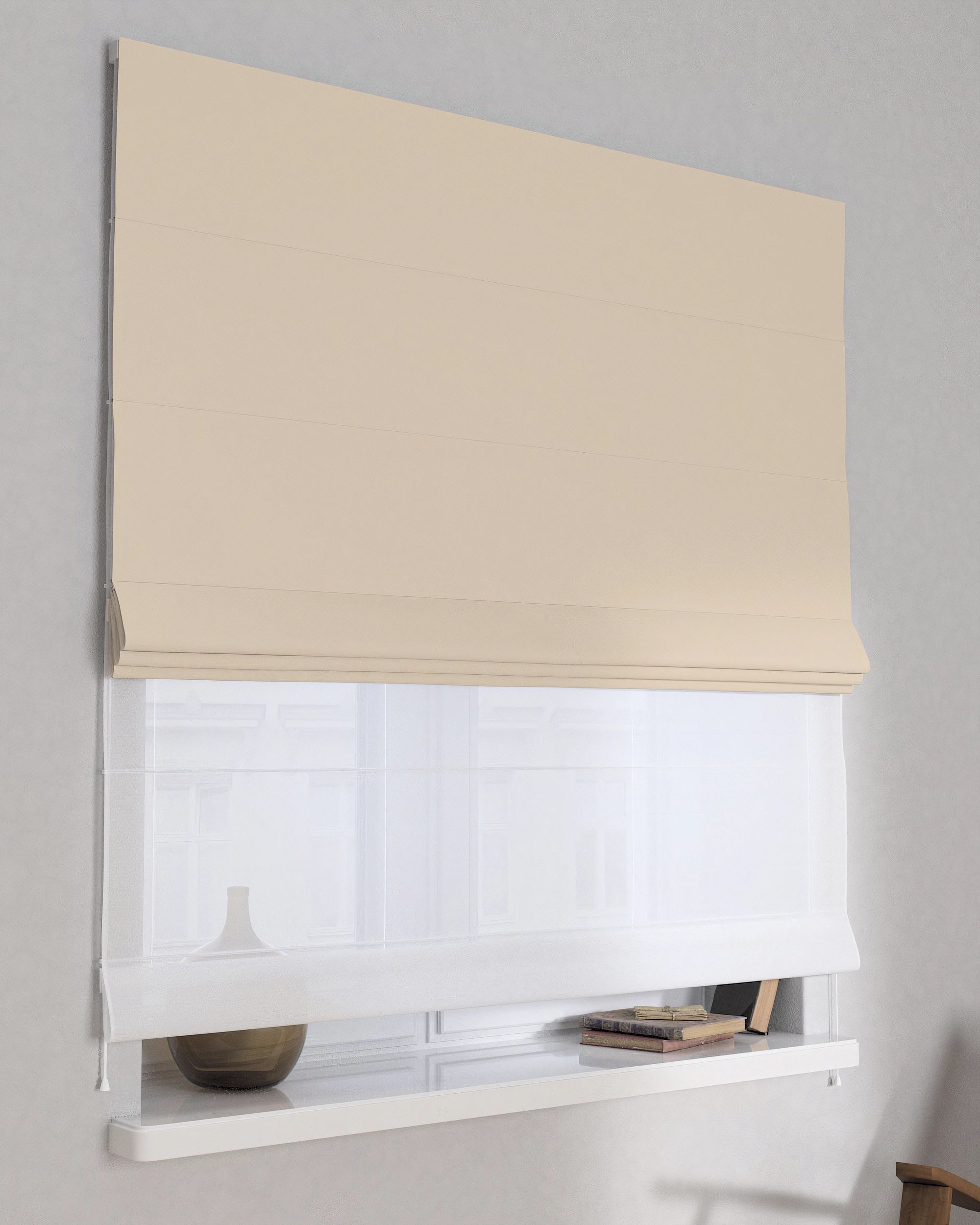 Double layered Roman blind DUO colour beige fabric blackout
