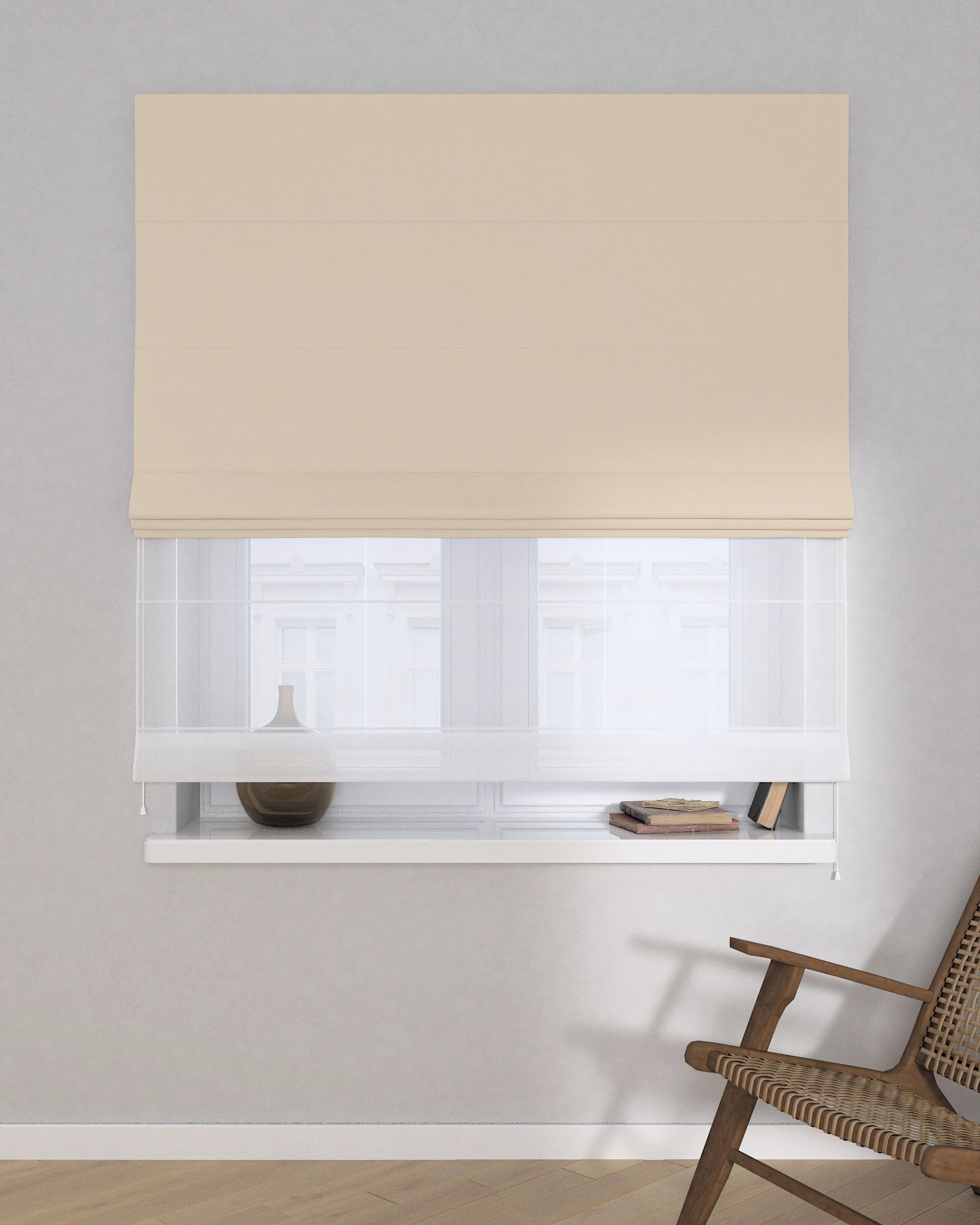 Double layered Roman blind DUO colour beige fabric blackout (hover)