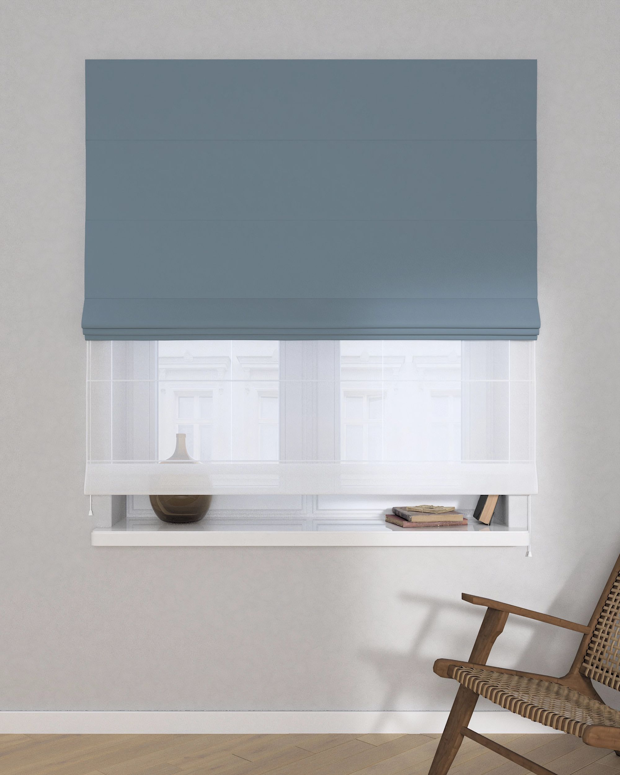 Double layered Roman blind DUO colour blue fabric blackout (hover)