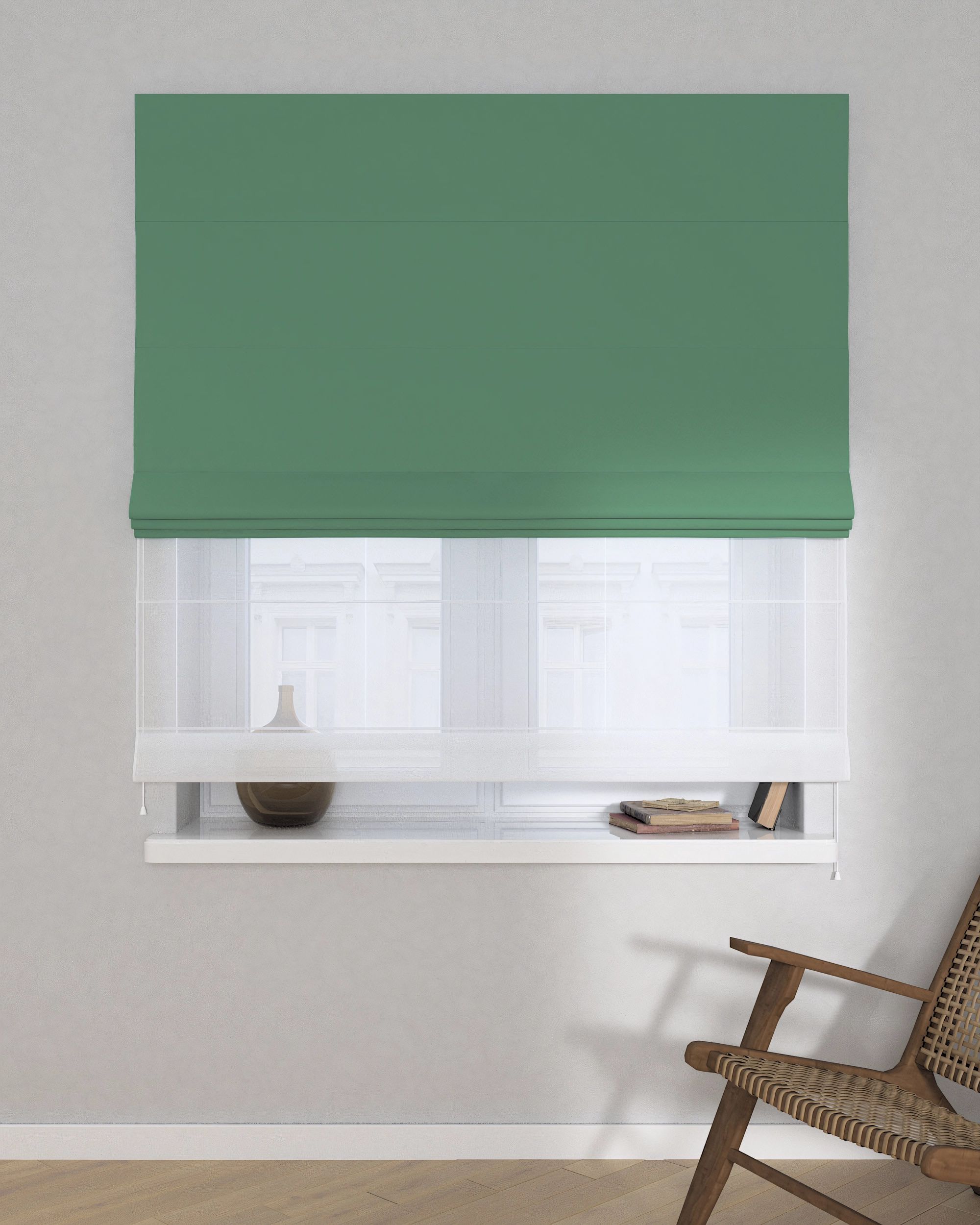 Double layered Roman blind DUO colour green fabric blackout (hover)