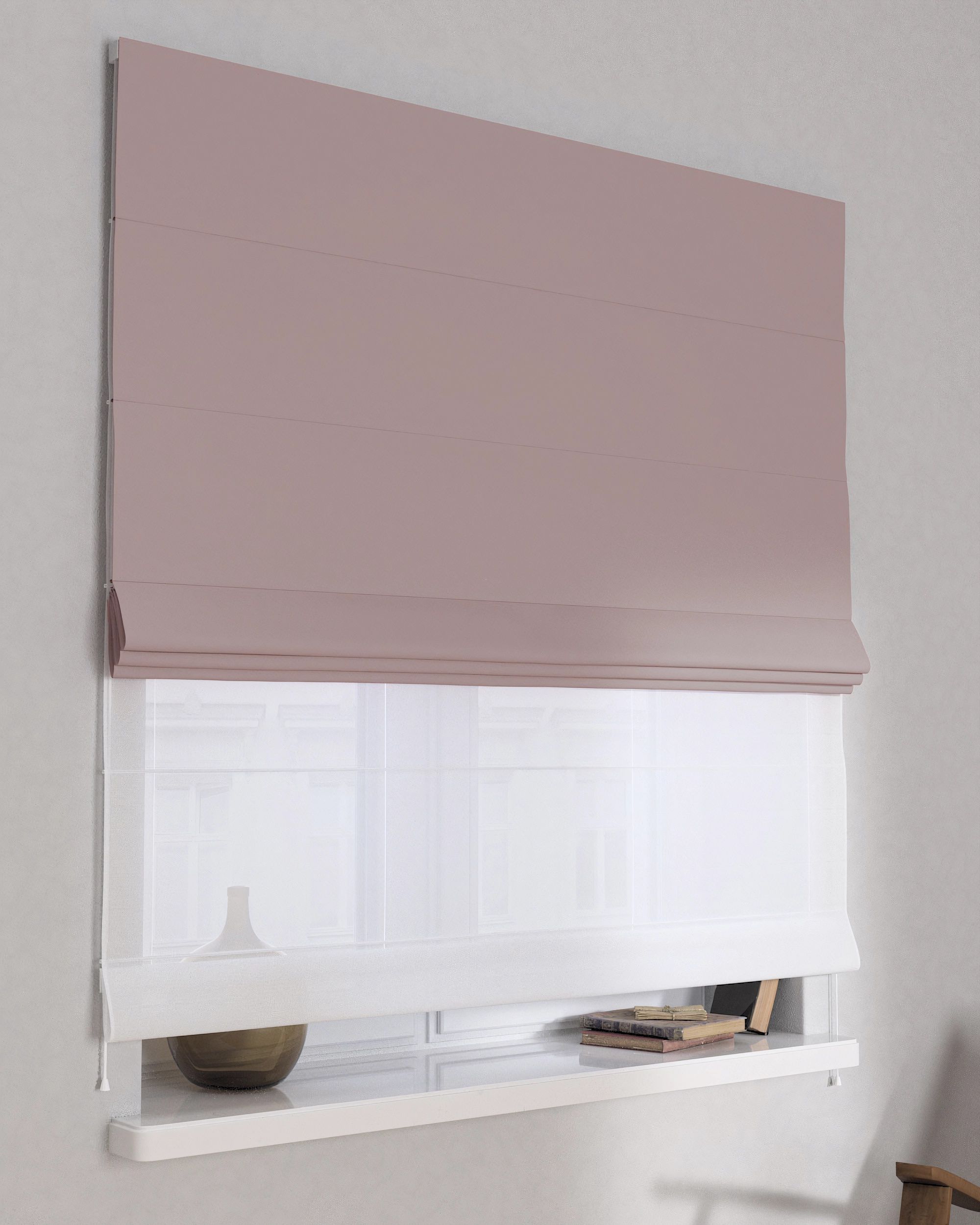 Double layered Roman blind DUO colour pink fabric blackout