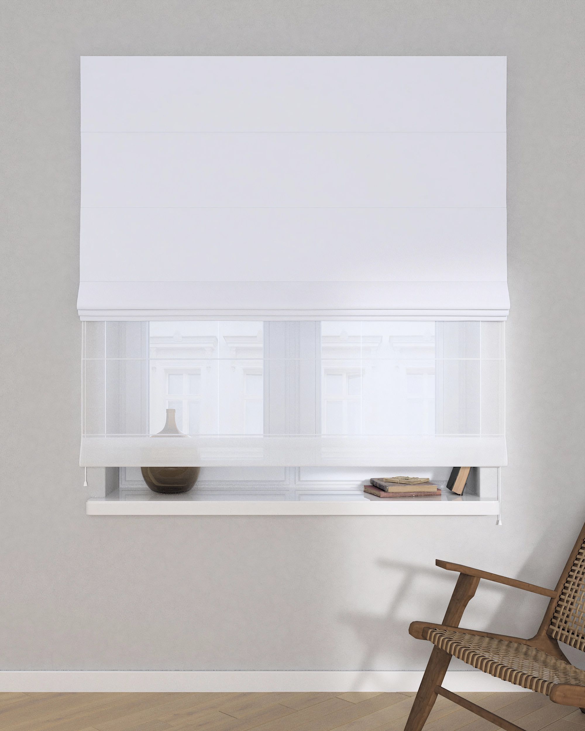 Double layered Roman blind DUO colour white fabric blackout (hover)