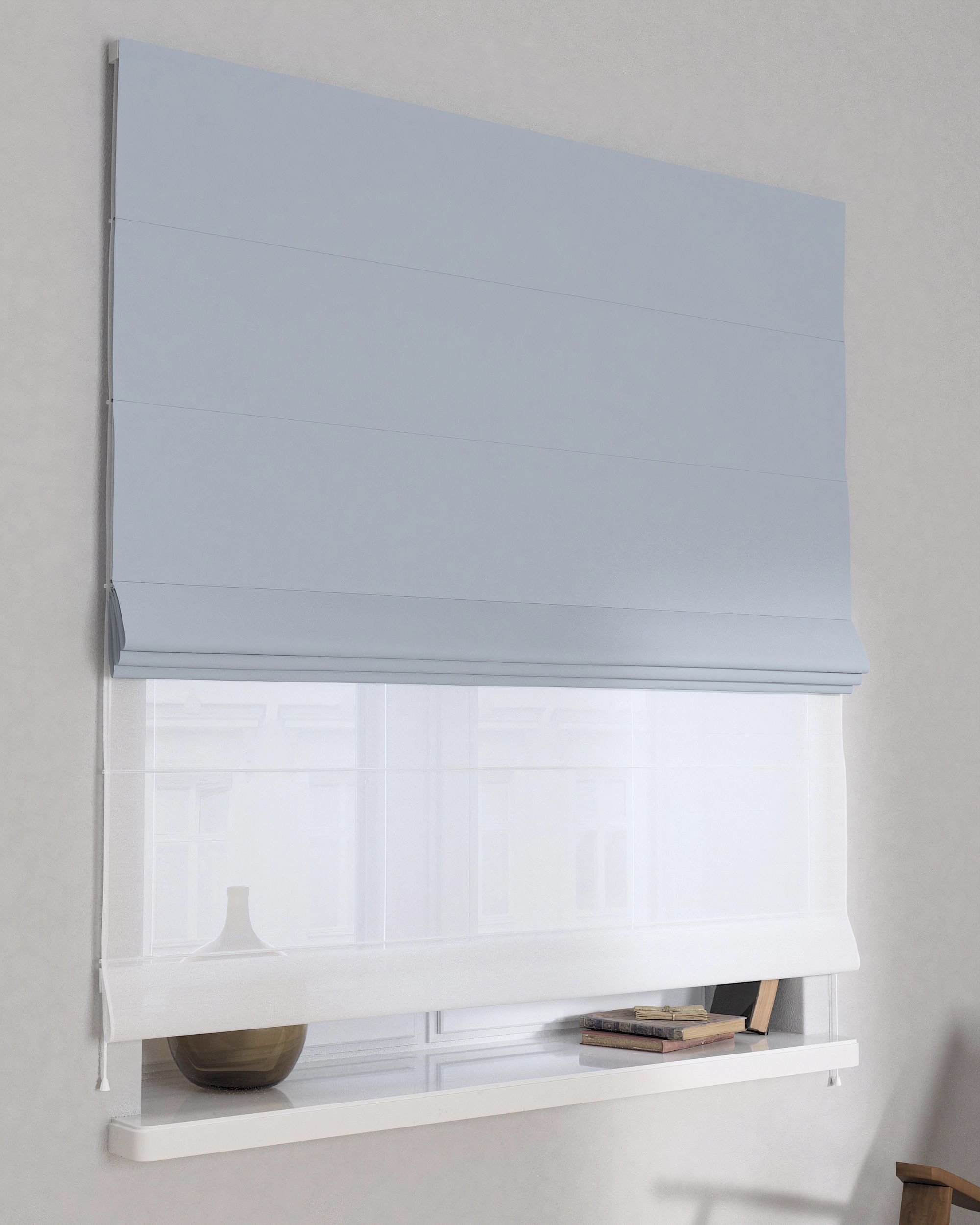 Double layered Roman blind DUO colour grey fabric blackout