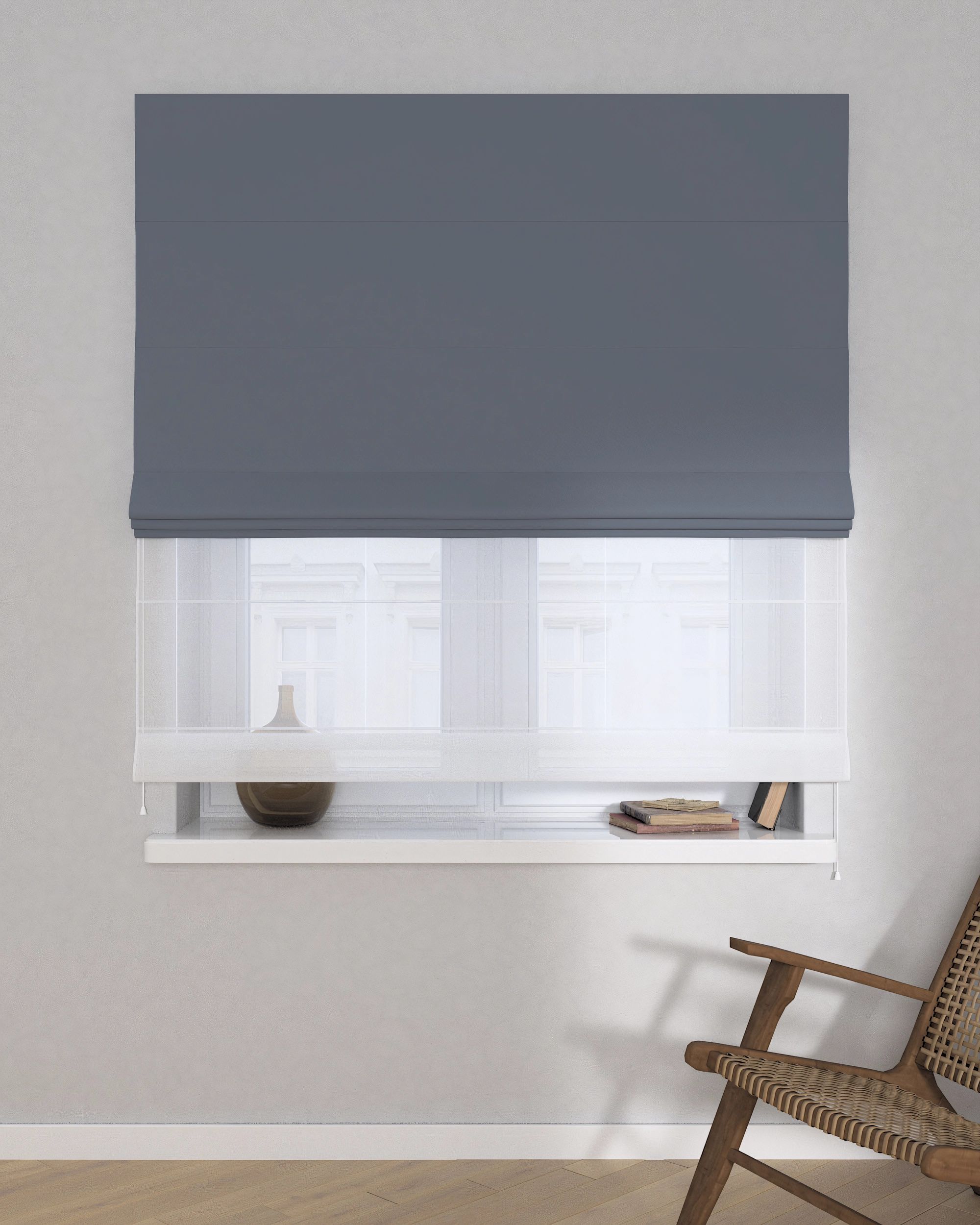 Double layered Roman blind DUO colour grey fabric blackout (hover)