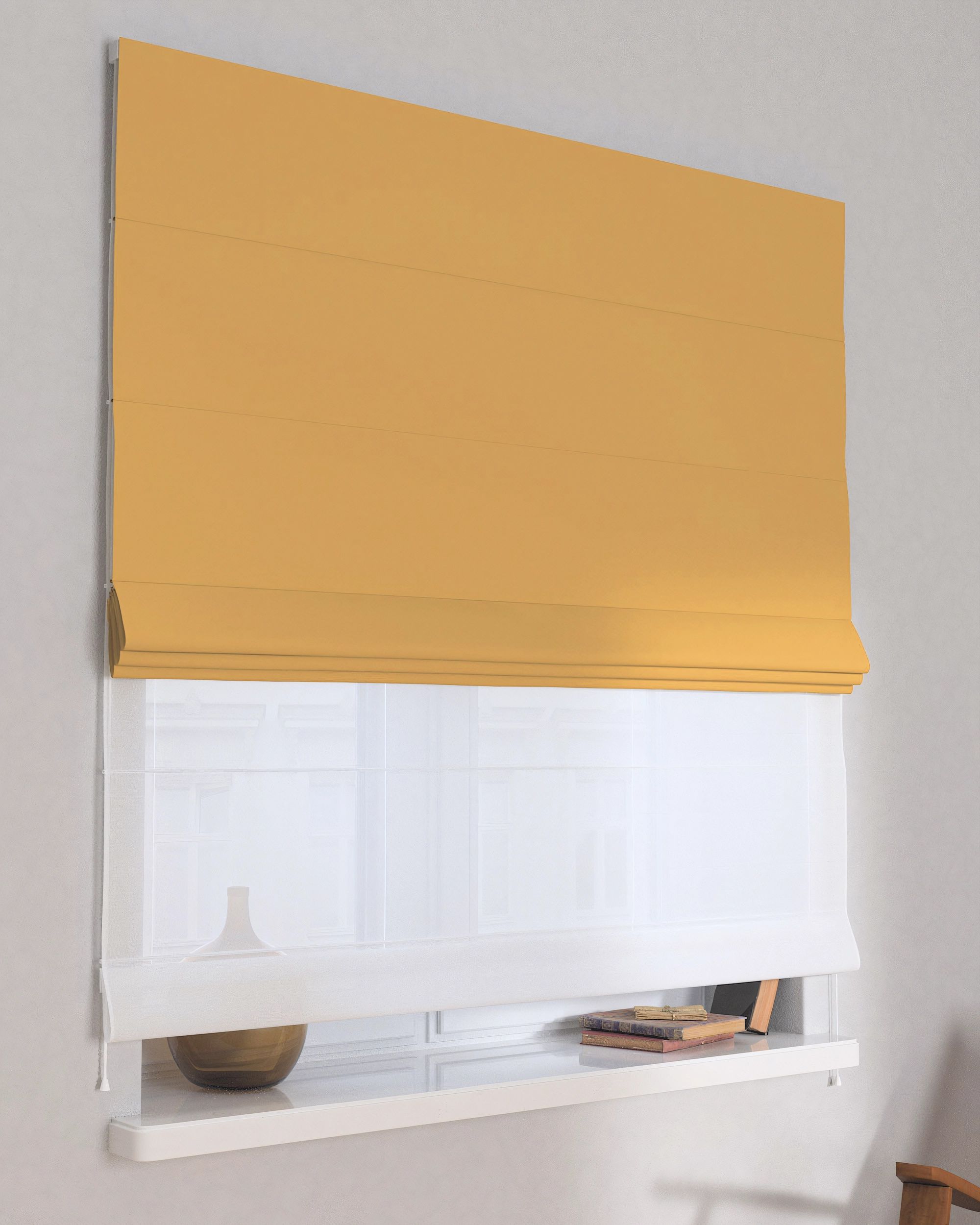 Double layered Roman blind DUO colour yellow fabric blackout