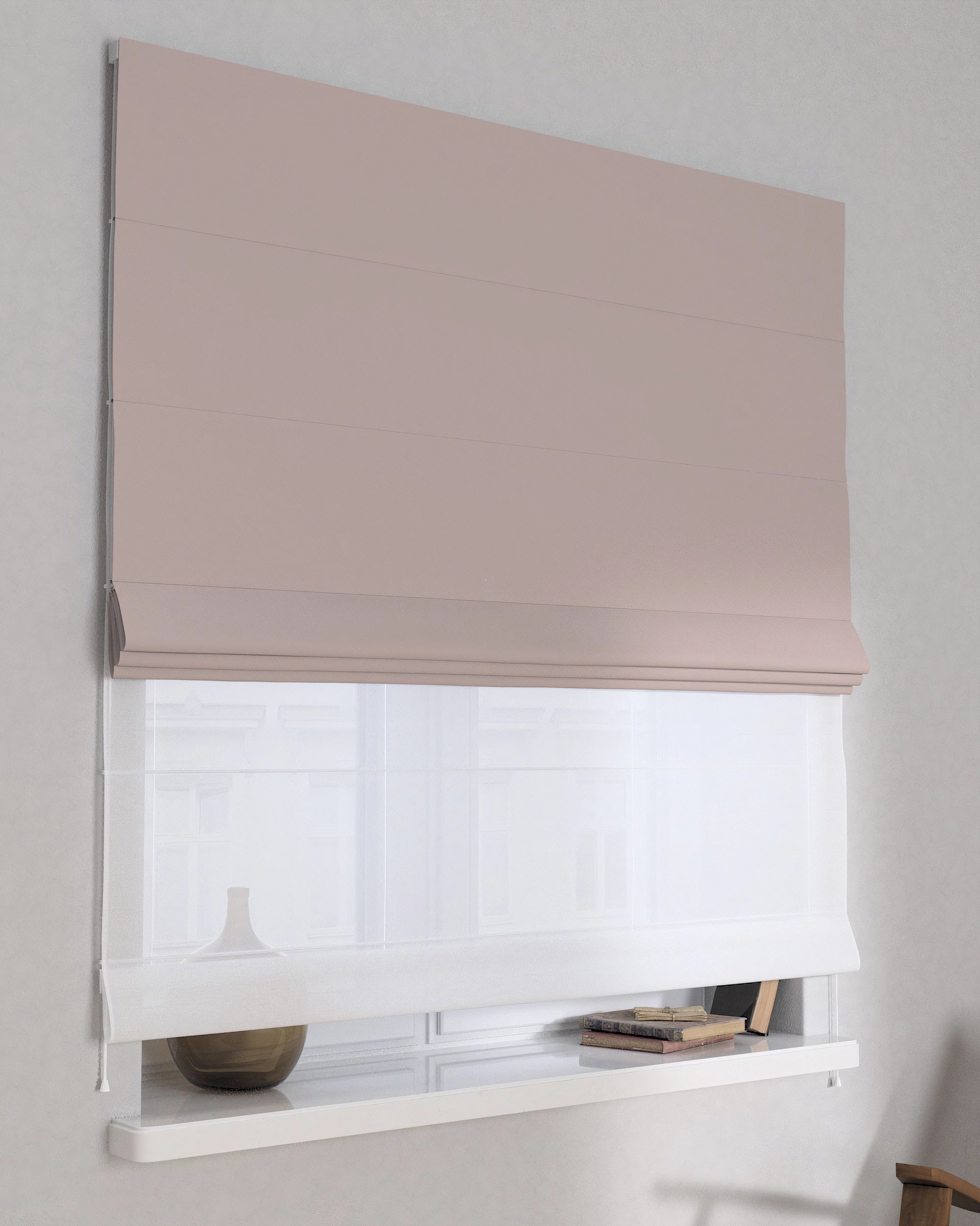 Double layered Roman blind DUO colour beige fabric blackout