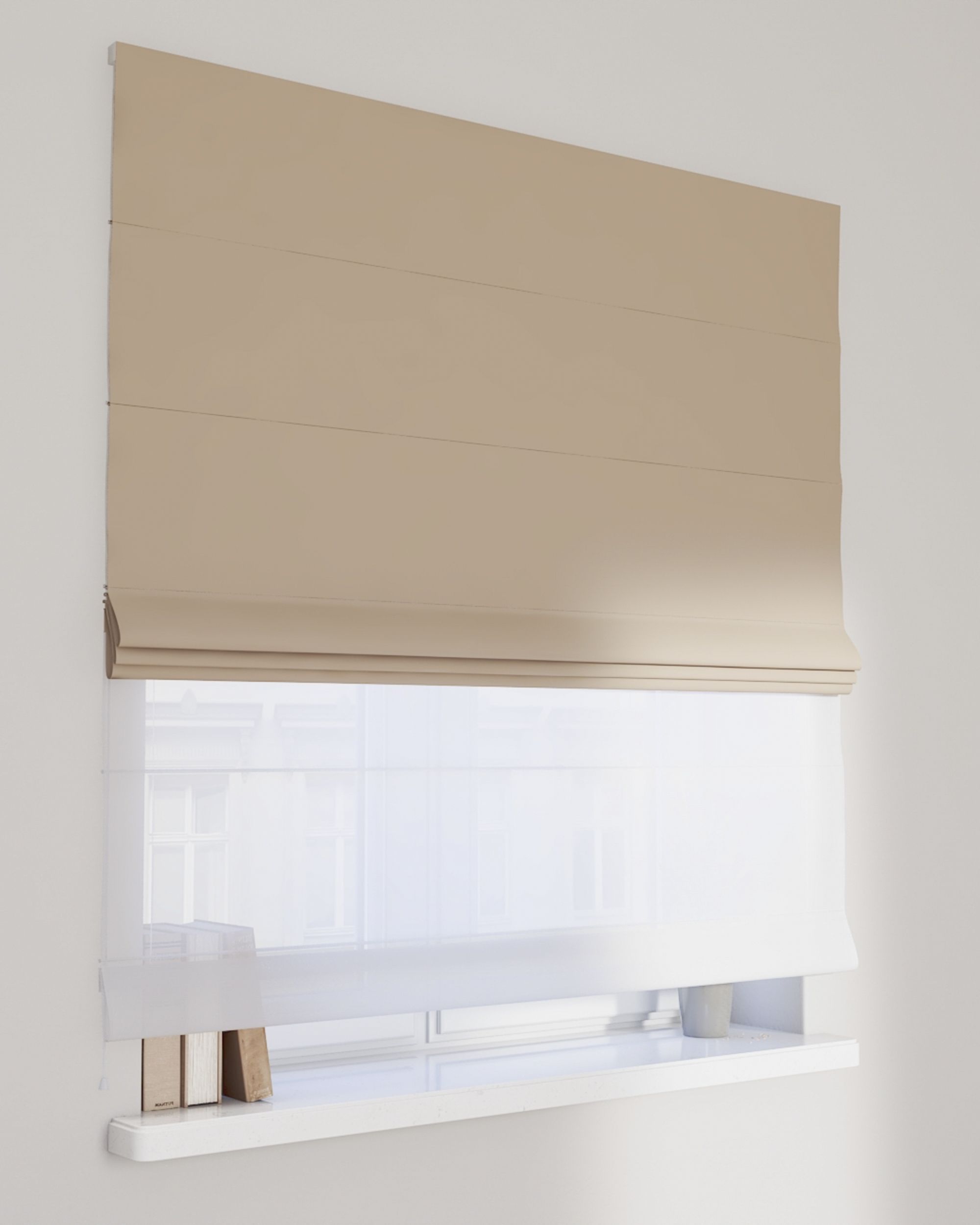 Double layered Roman blind DUO colour beige fabric blackout