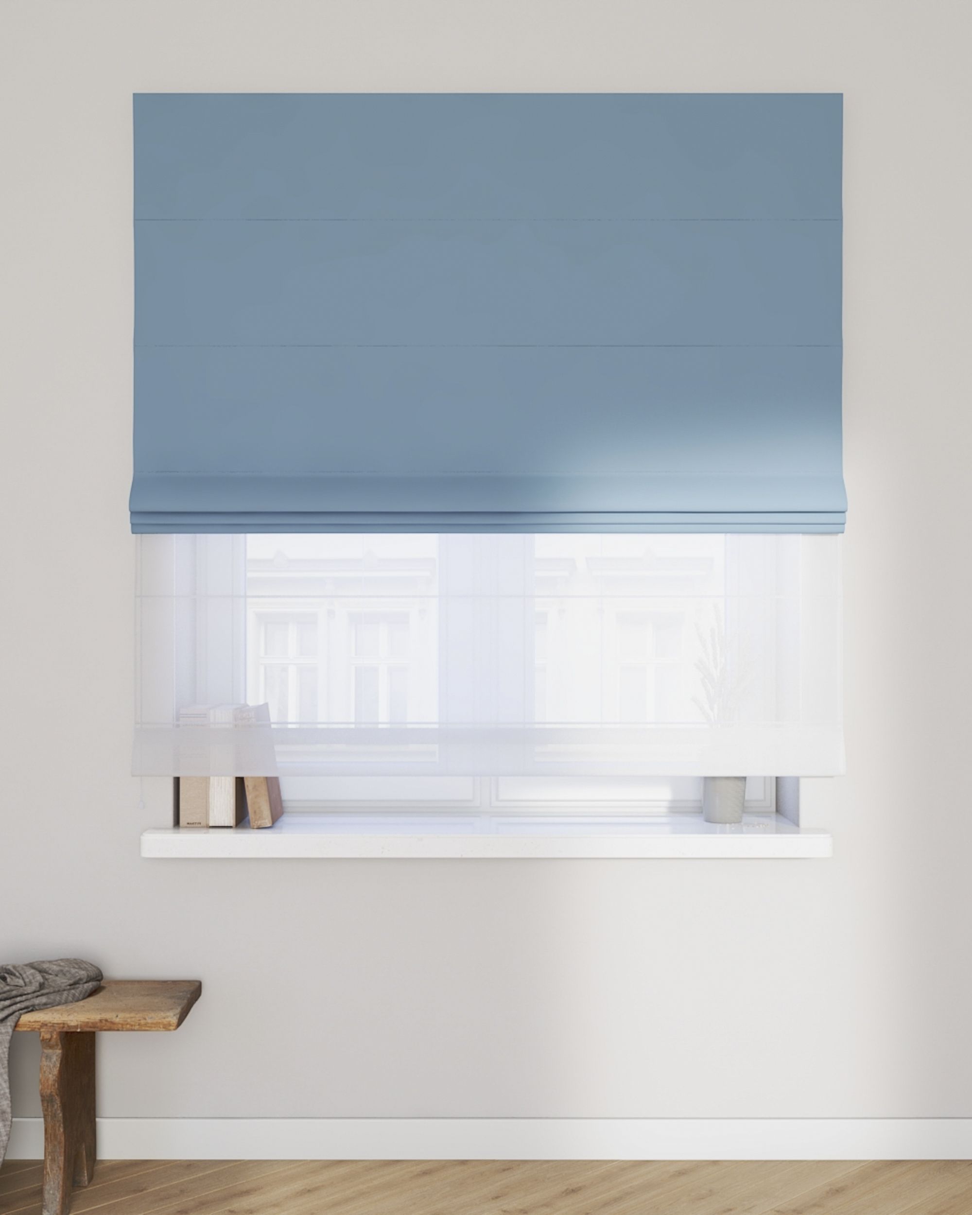 Double layered Roman blind DUO colour blue fabric blackout (hover)