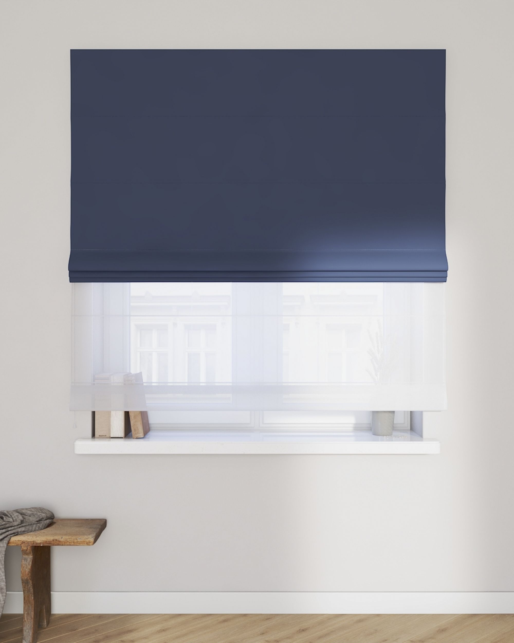 Double layered Roman blind DUO colour navy blue fabric blackout (hover)