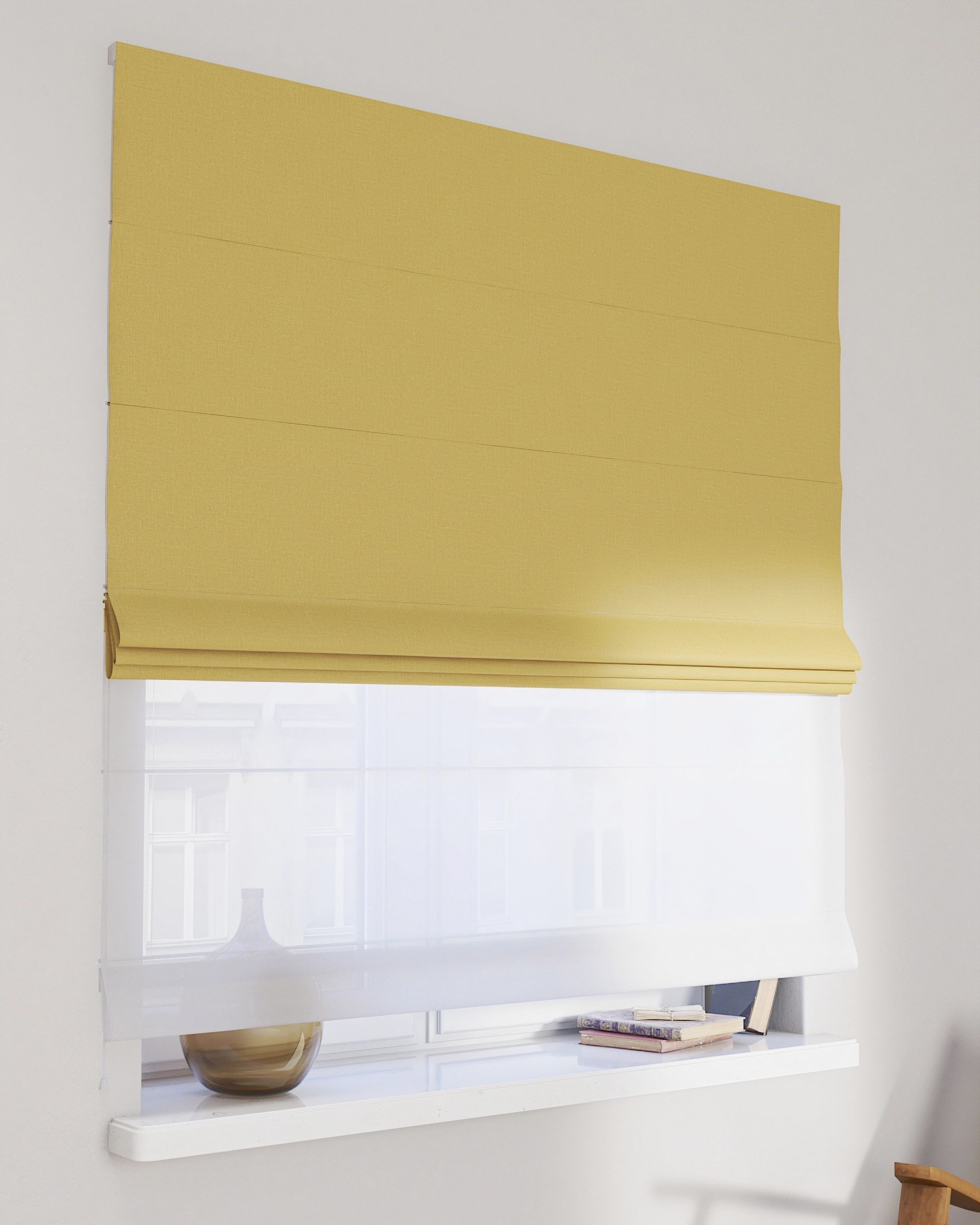 Double layered Roman blind DUO colour brown fabric blackout