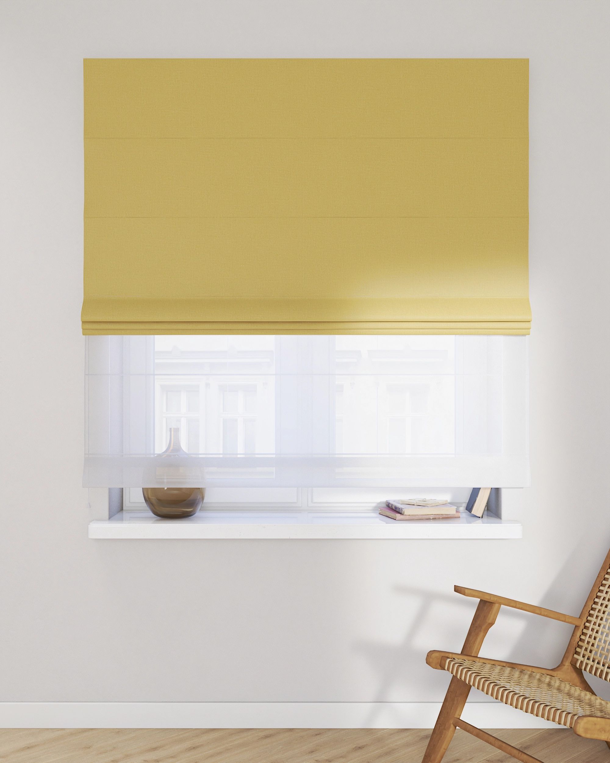 Double layered Roman blind DUO colour brown fabric blackout (hover)
