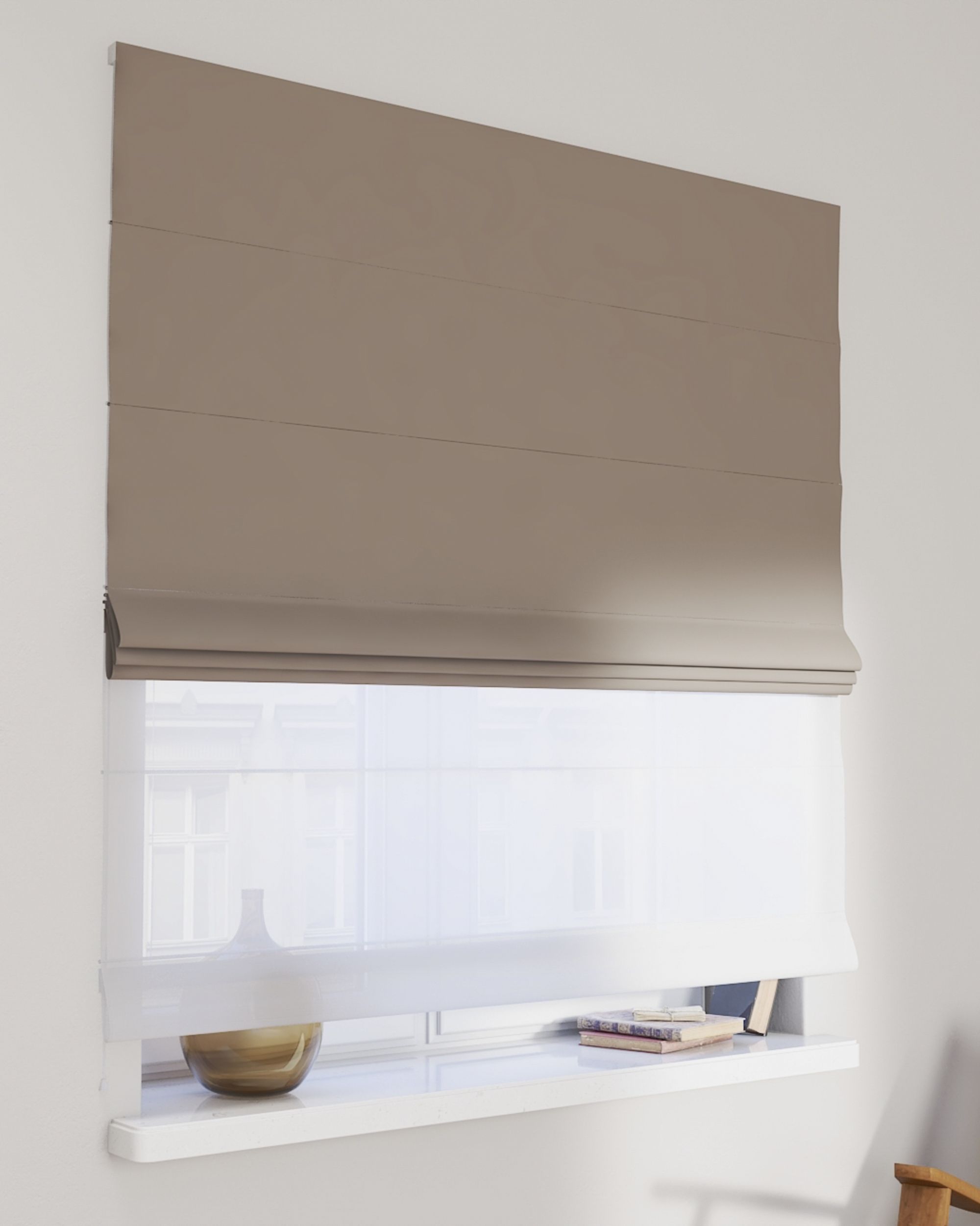 Double layered Roman blind DUO colour beige fabric blackout
