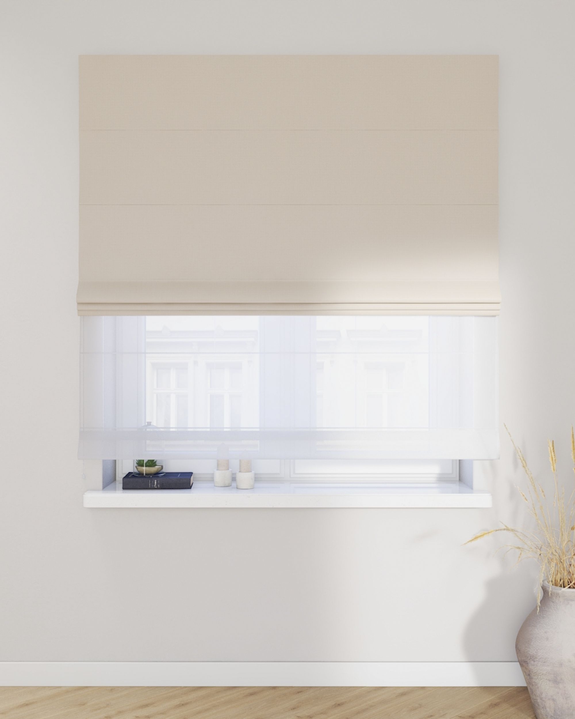 Double layered Roman blind DUO colour cream fabric structured, blackout (hover)