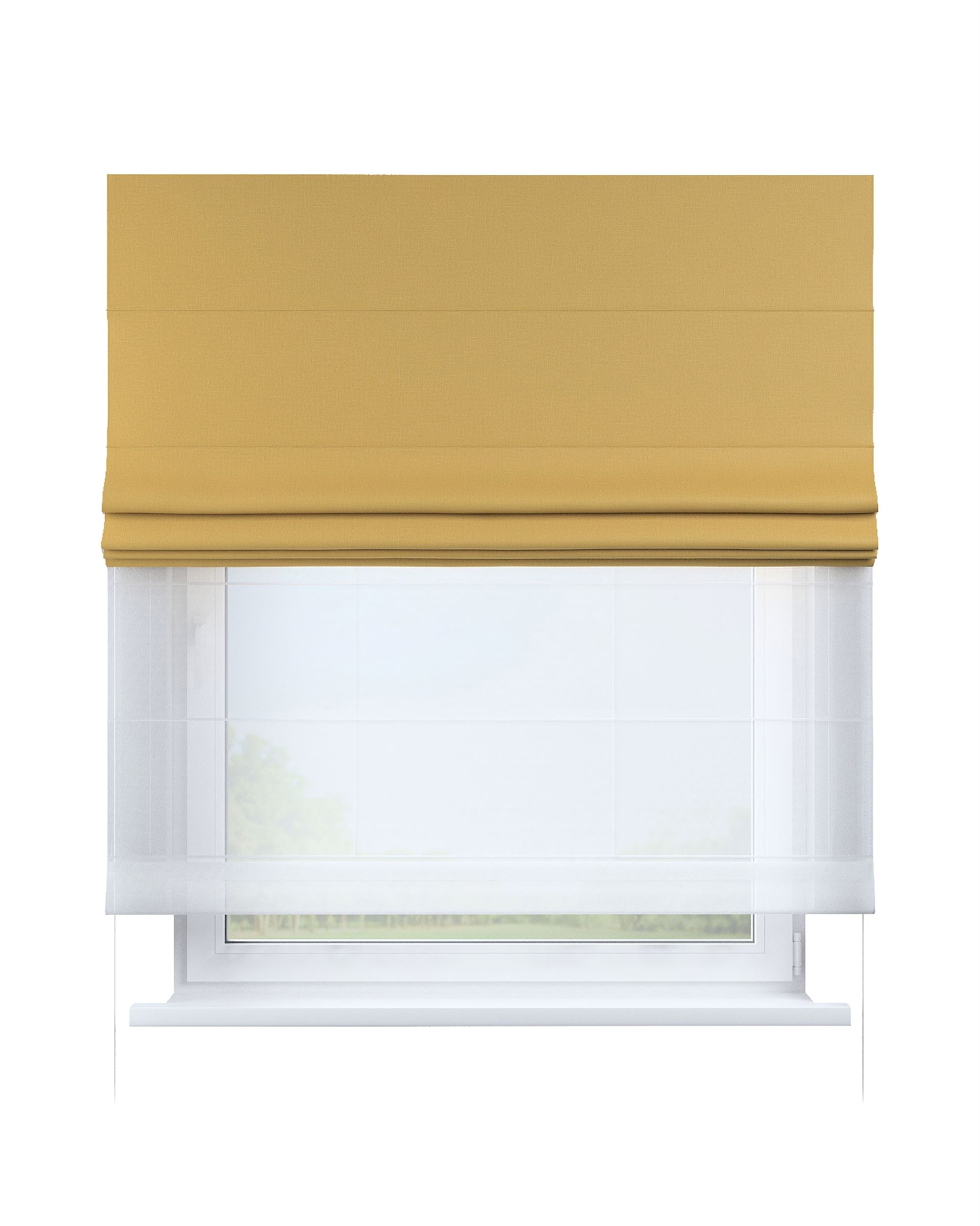 Double layered Roman blind DUO colour yellow fabric structured, blackout