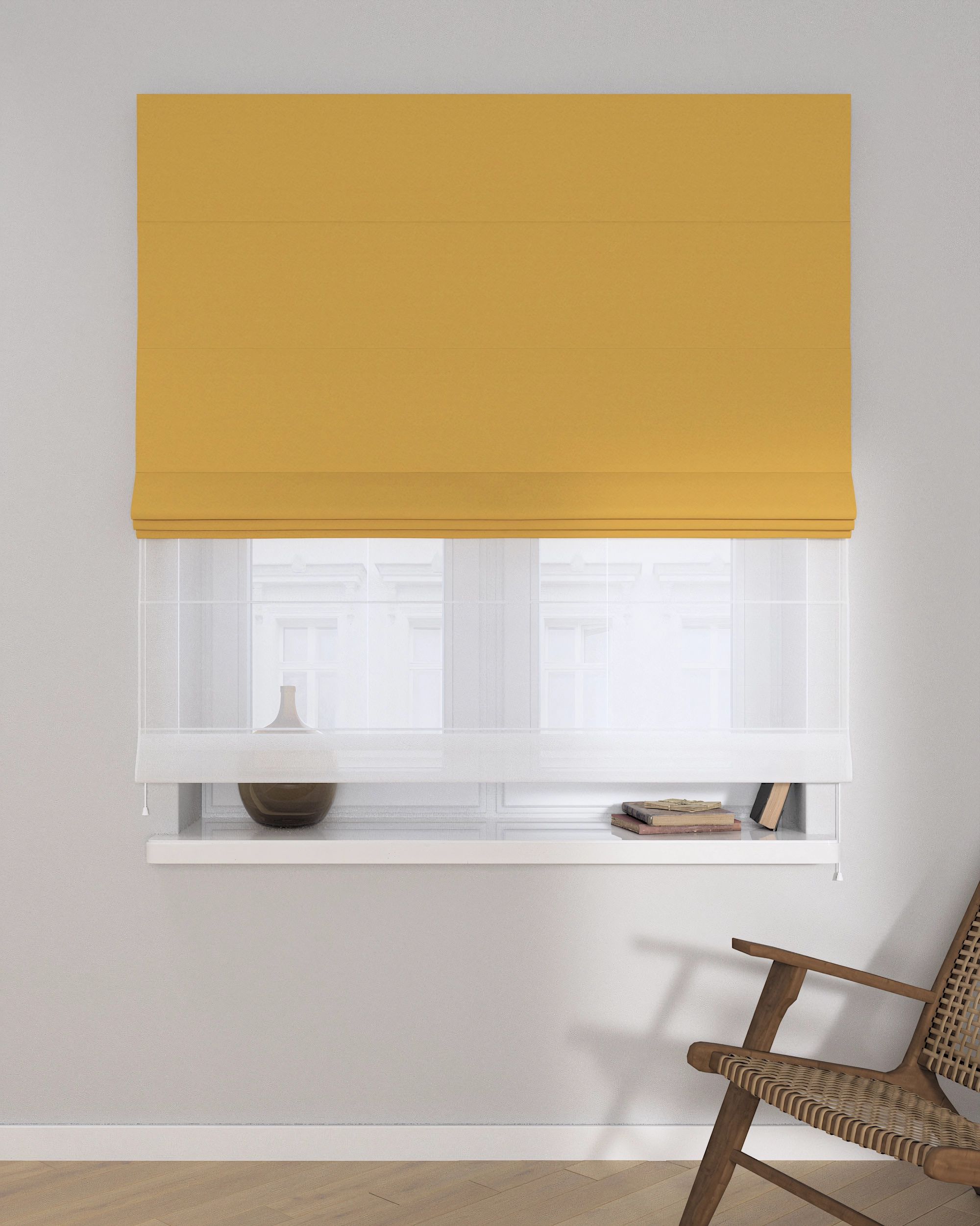 Double layered Roman blind DUO colour yellow fabric structured, blackout (hover)