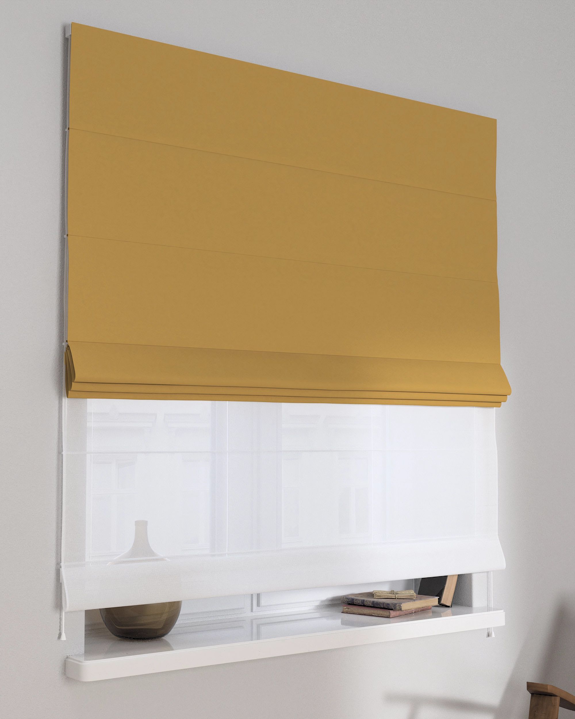 Double layered Roman blind DUO colour yellow fabric blackout