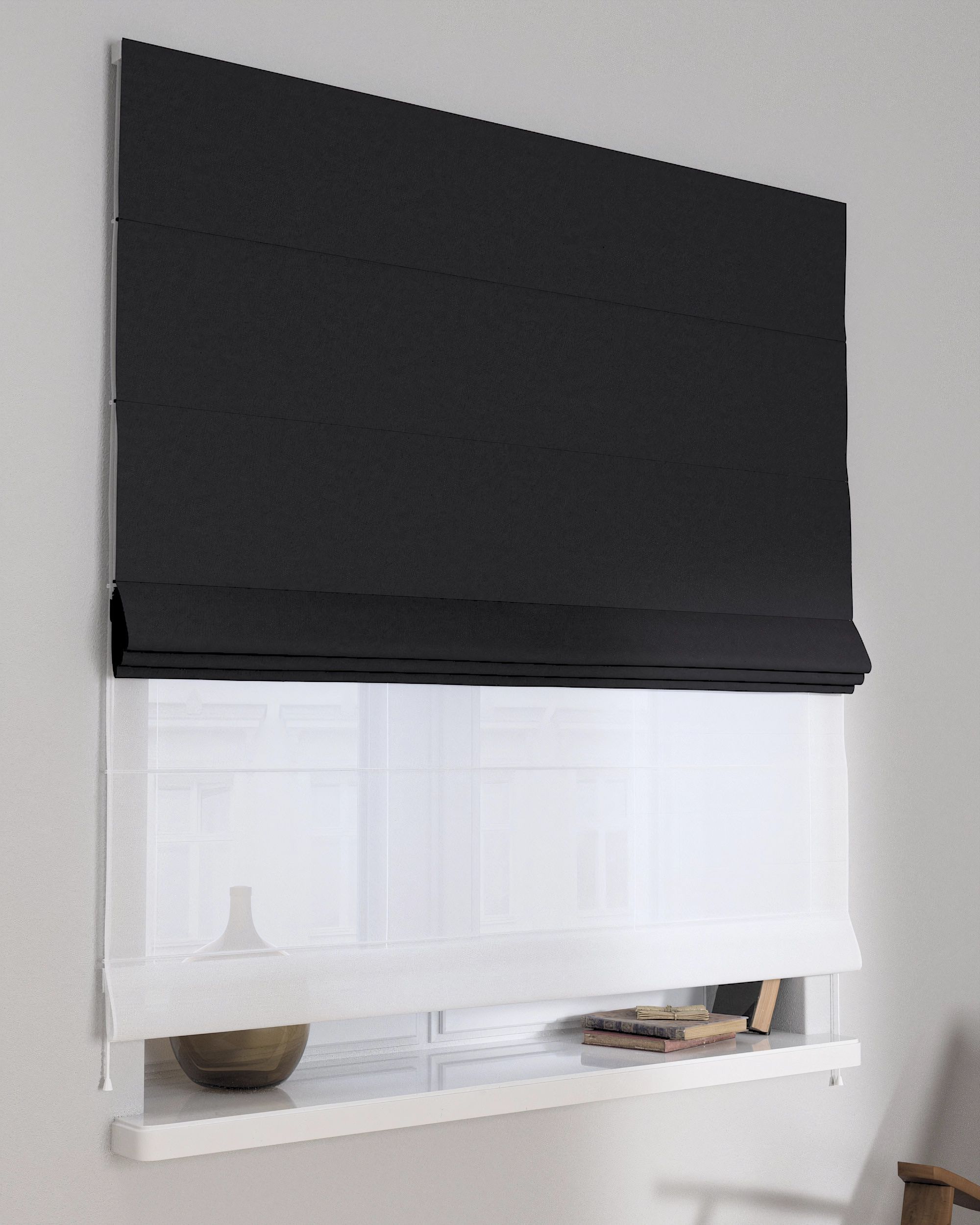 Double layered Roman blind DUO colour black fabric blackout