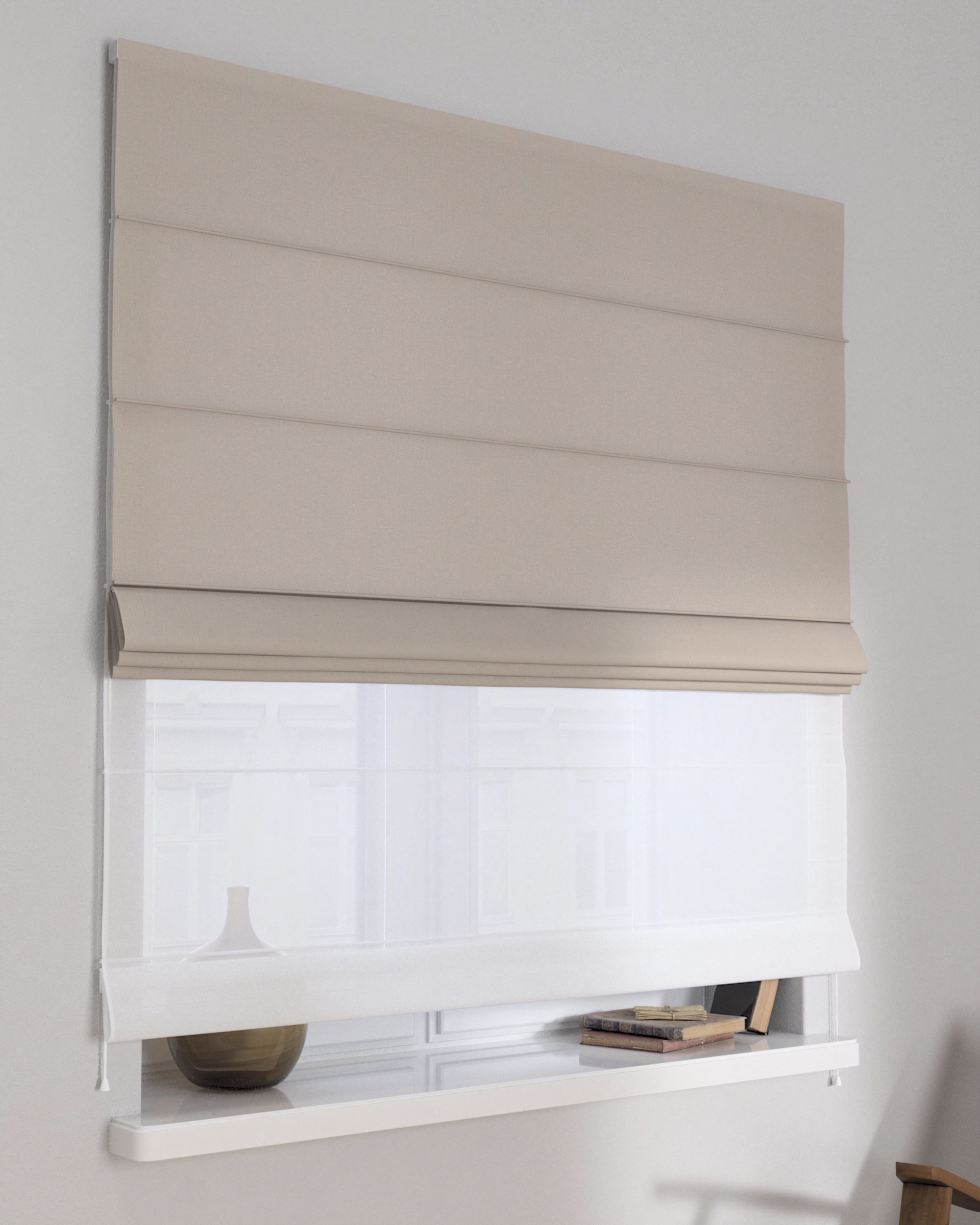 Double layered Roman blind DUO colour beige fabric semi-sheer, structured (hover)