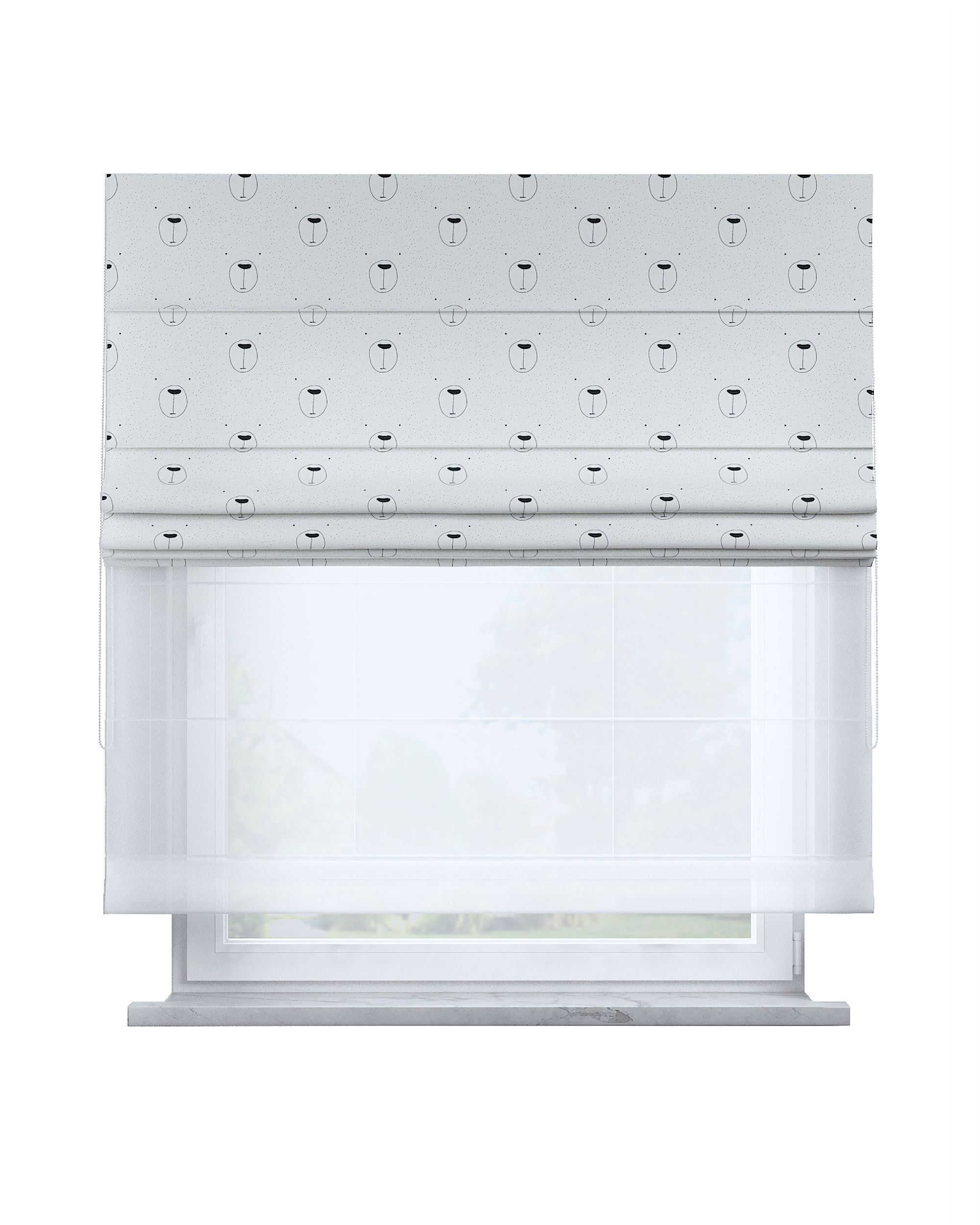 Double layered Roman blind DUO colour white fabric patterned