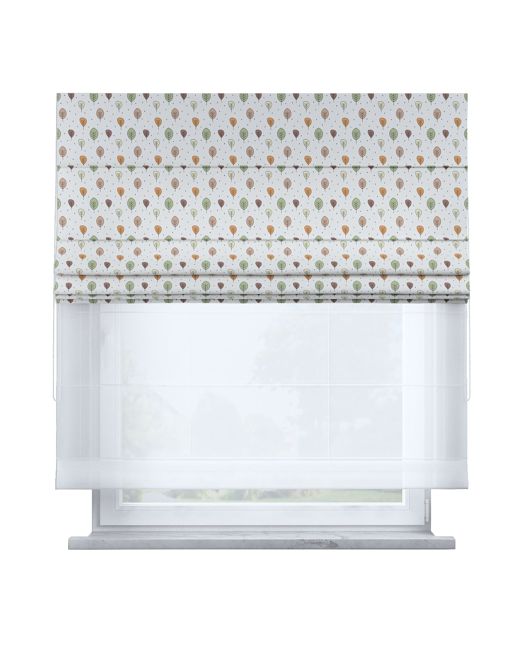 Double layered Roman blind DUO colour brown fabric patterned