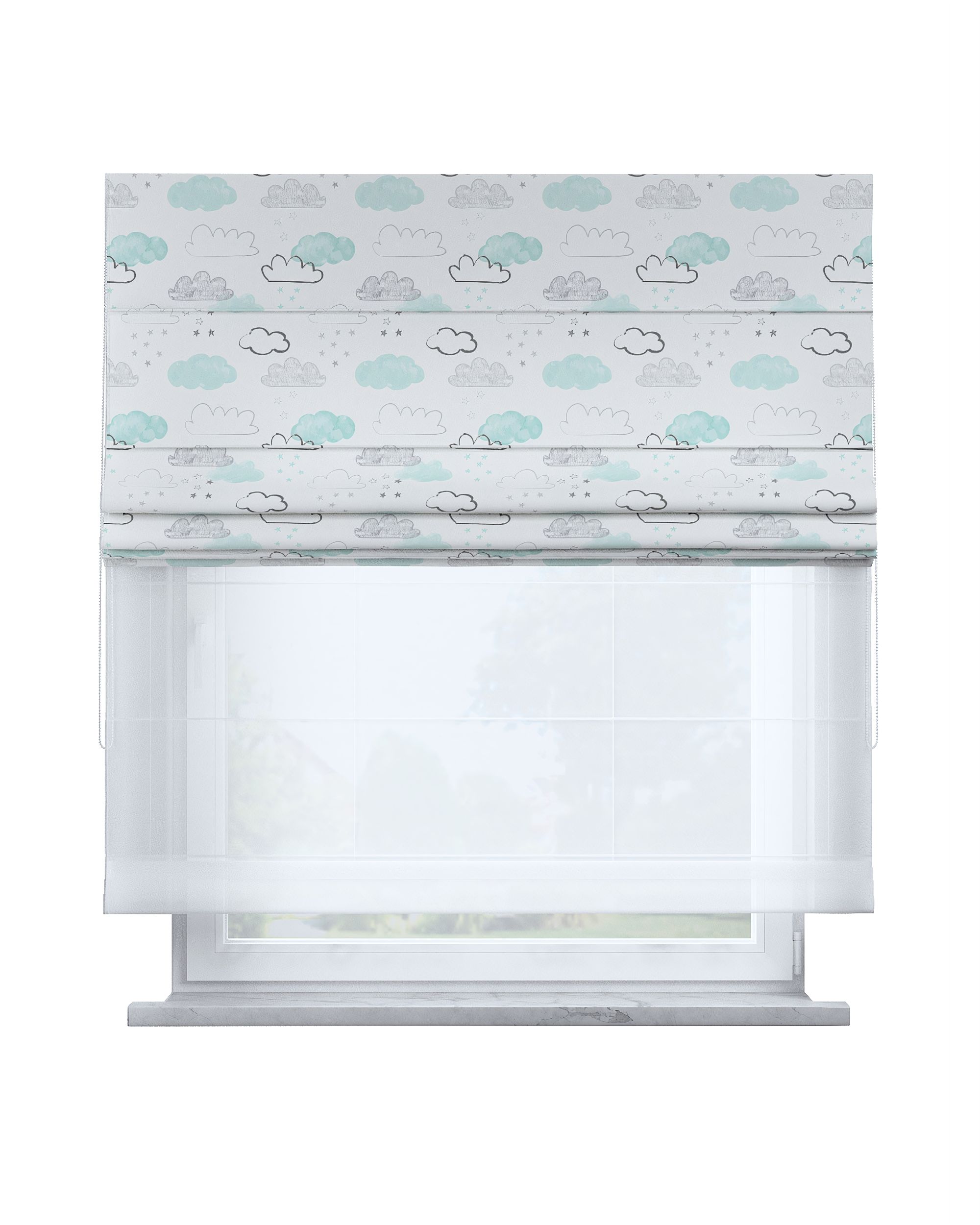 Double layered Roman blind DUO colour white fabric patterned