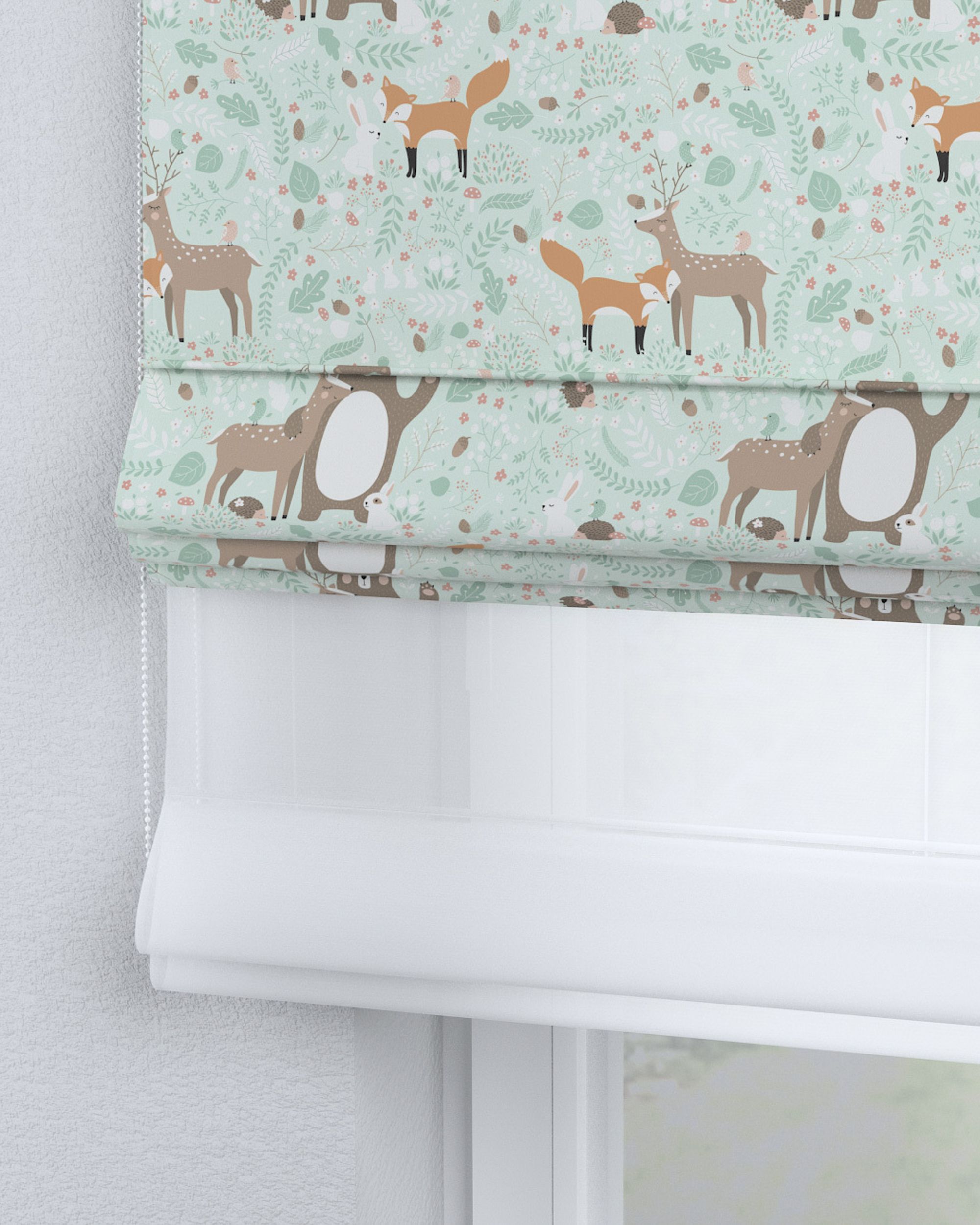 Double layered Roman blind DUO colour green fabric patterned (hover)
