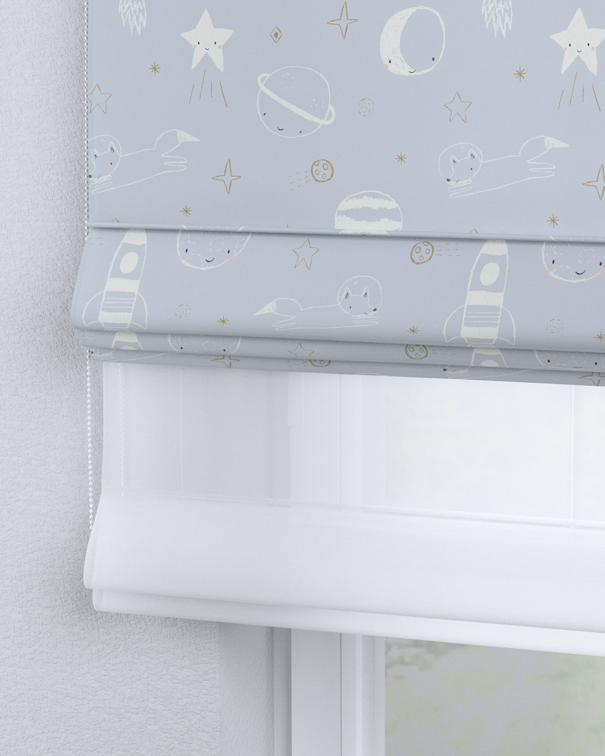 Double layered Roman blind DUO colour blue fabric patterned (hover)