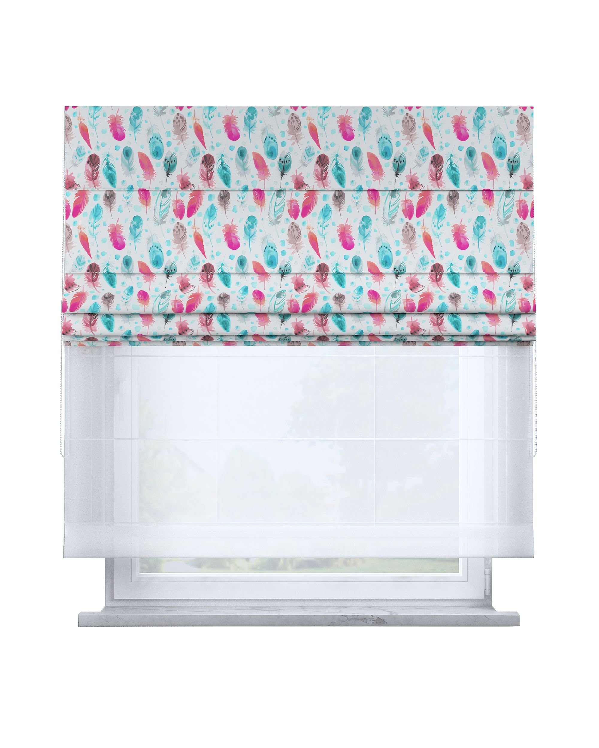 Double layered Roman blind DUO colour blue fabric patterned