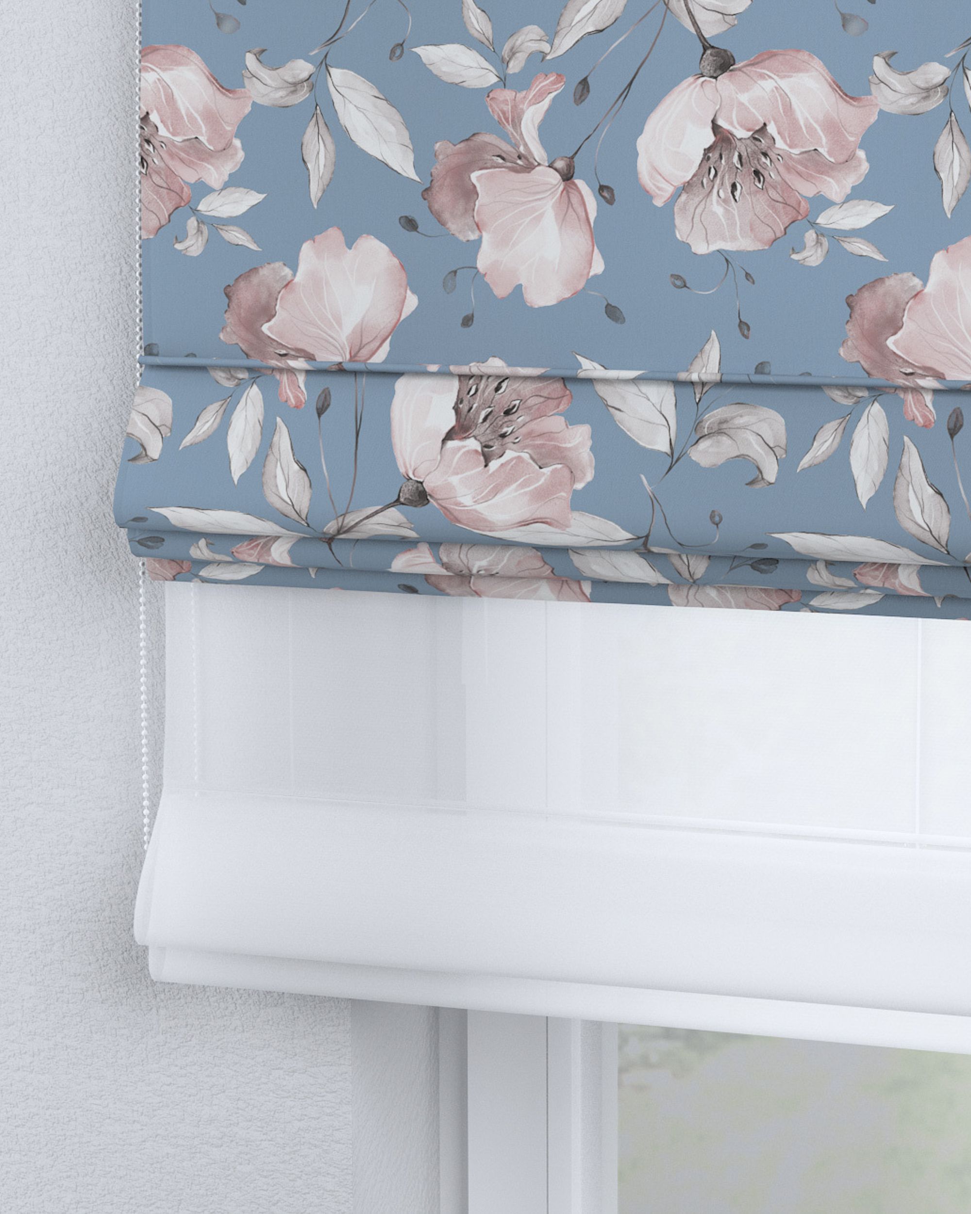 Double layered Roman blind DUO colour blue fabric patterned (hover)