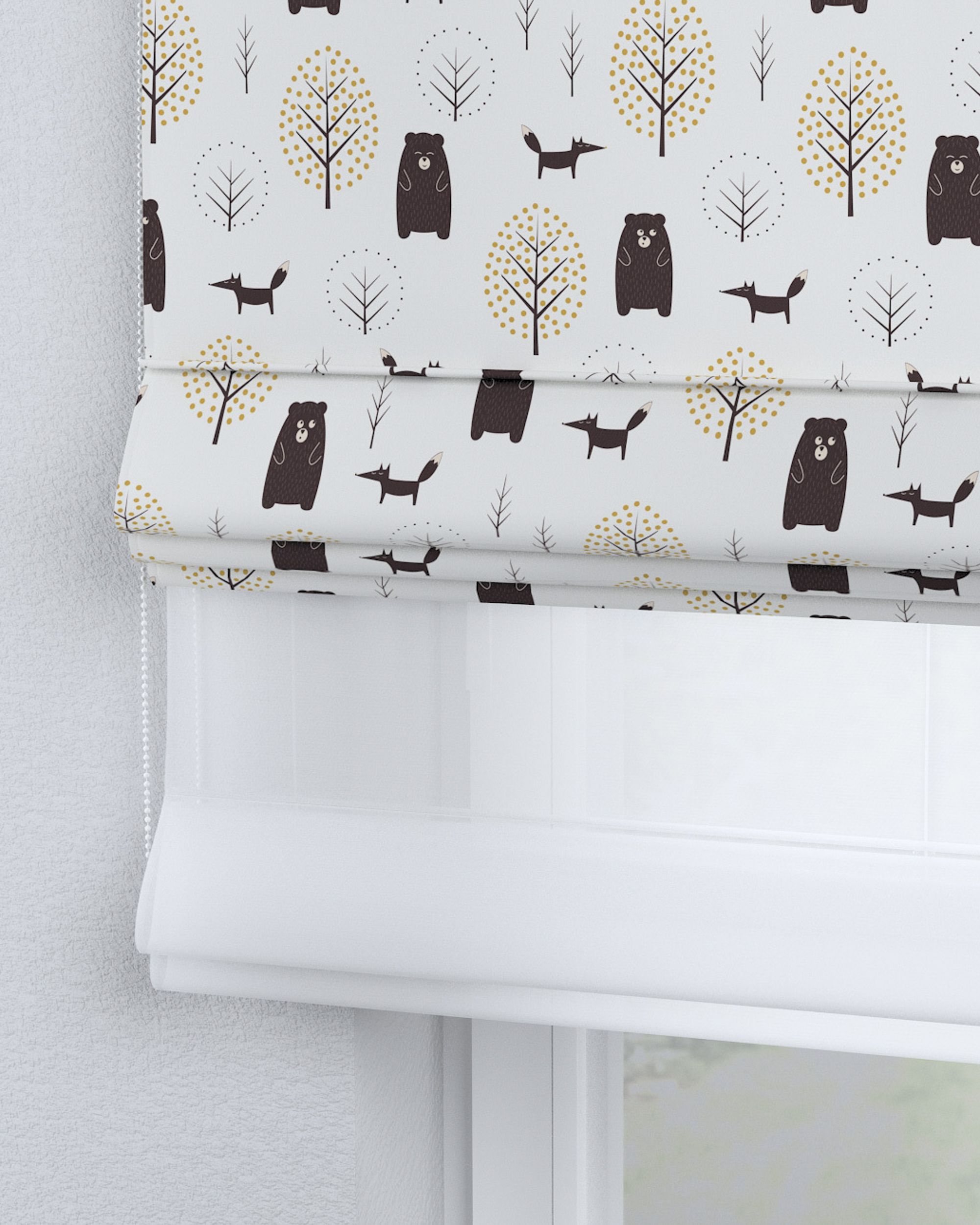 Double layered Roman blind DUO colour brown fabric patterned (hover)