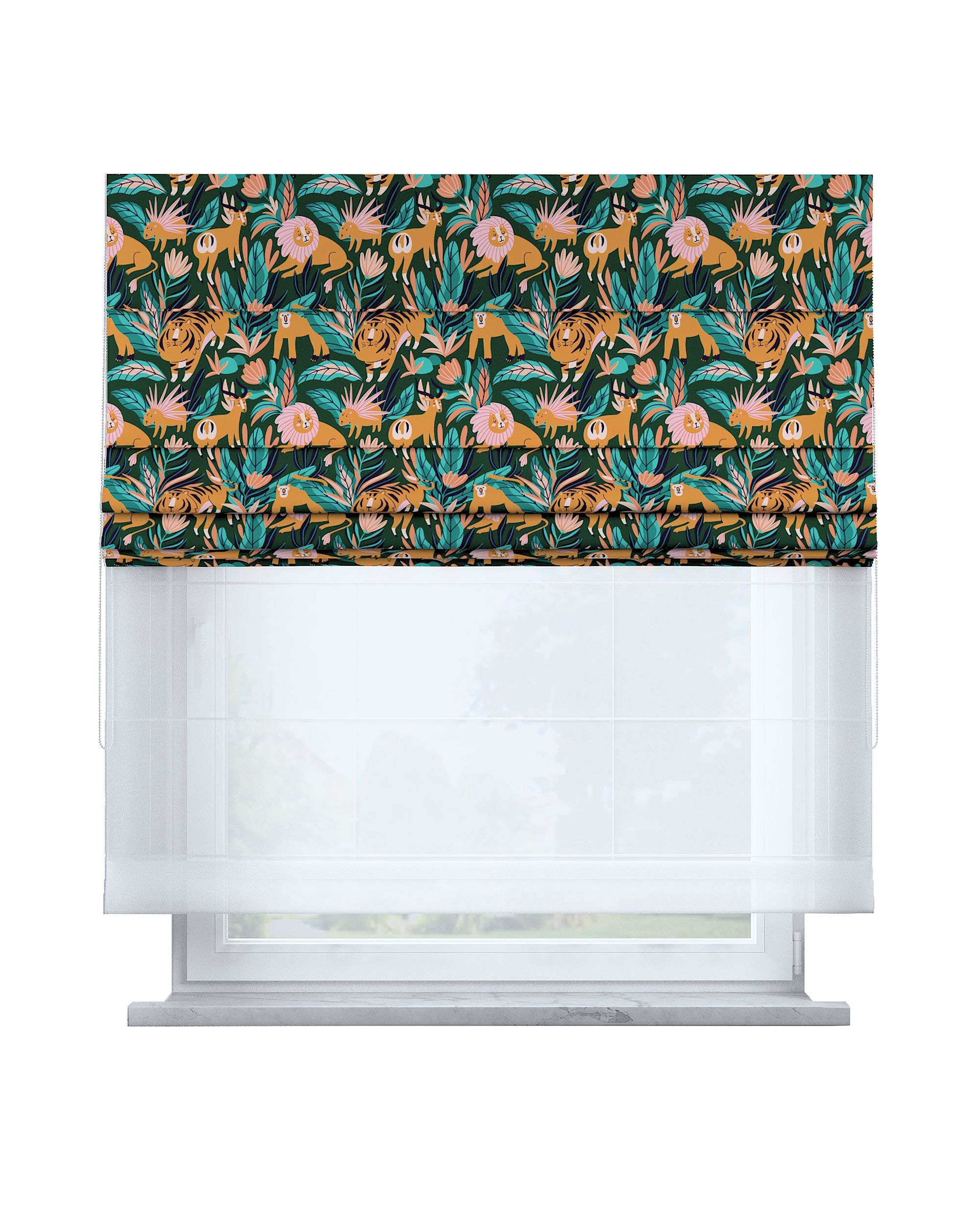 Double layered Roman blind DUO colour orange fabric patterned