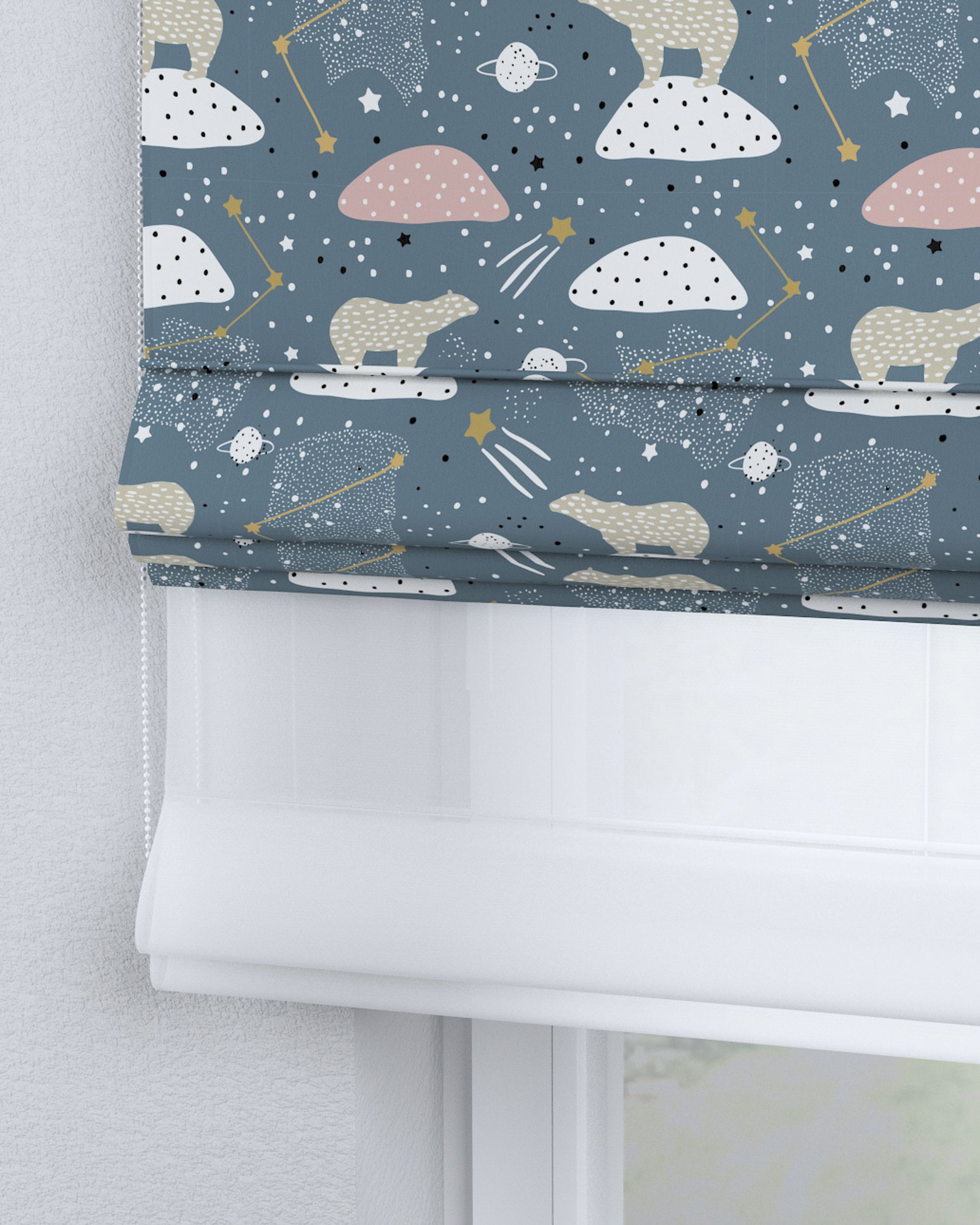 Double layered Roman blind DUO colour blue fabric patterned (hover)