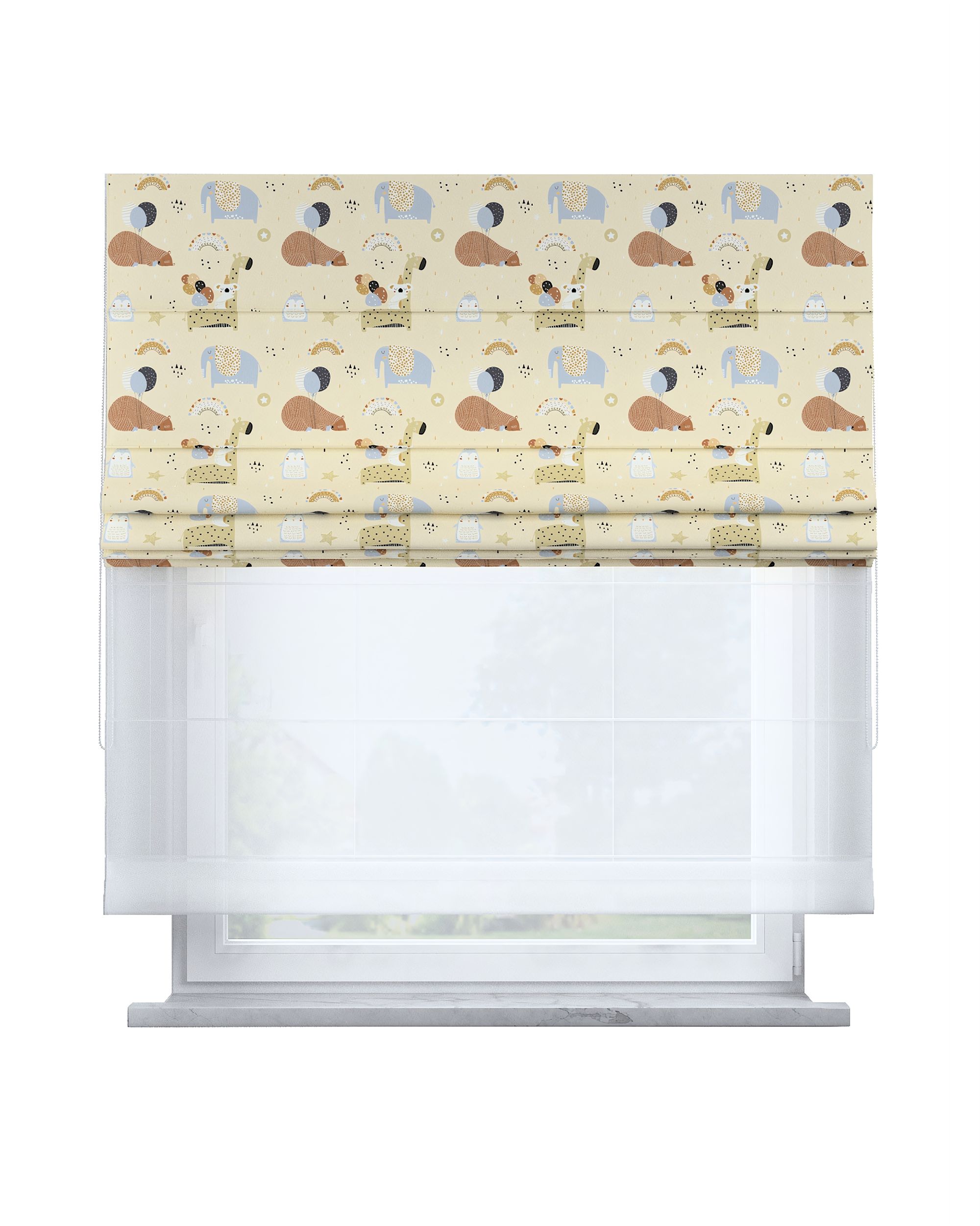 Double layered Roman blind DUO colour beige fabric patterned