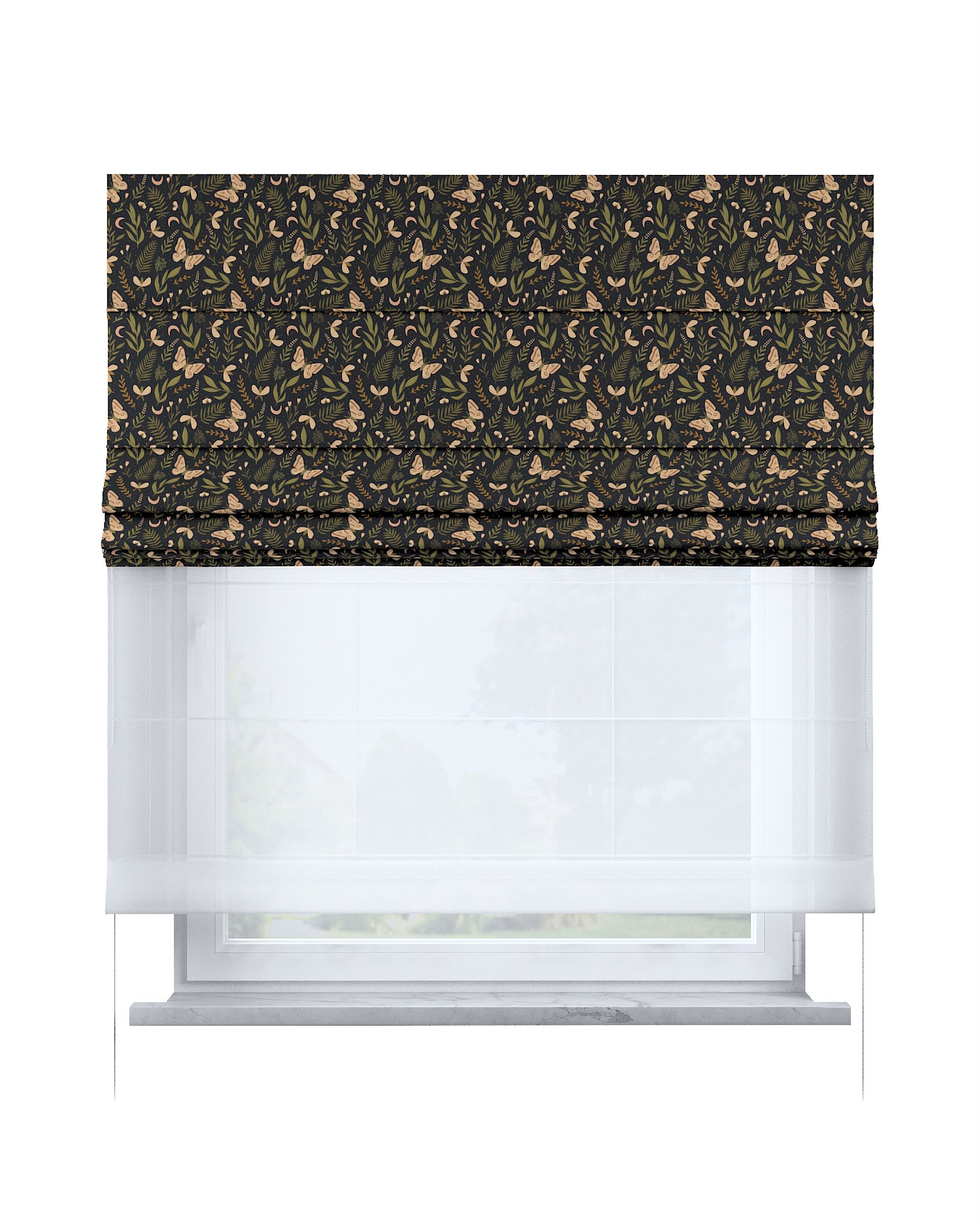Double layered Roman blind DUO colour black fabric patterned
