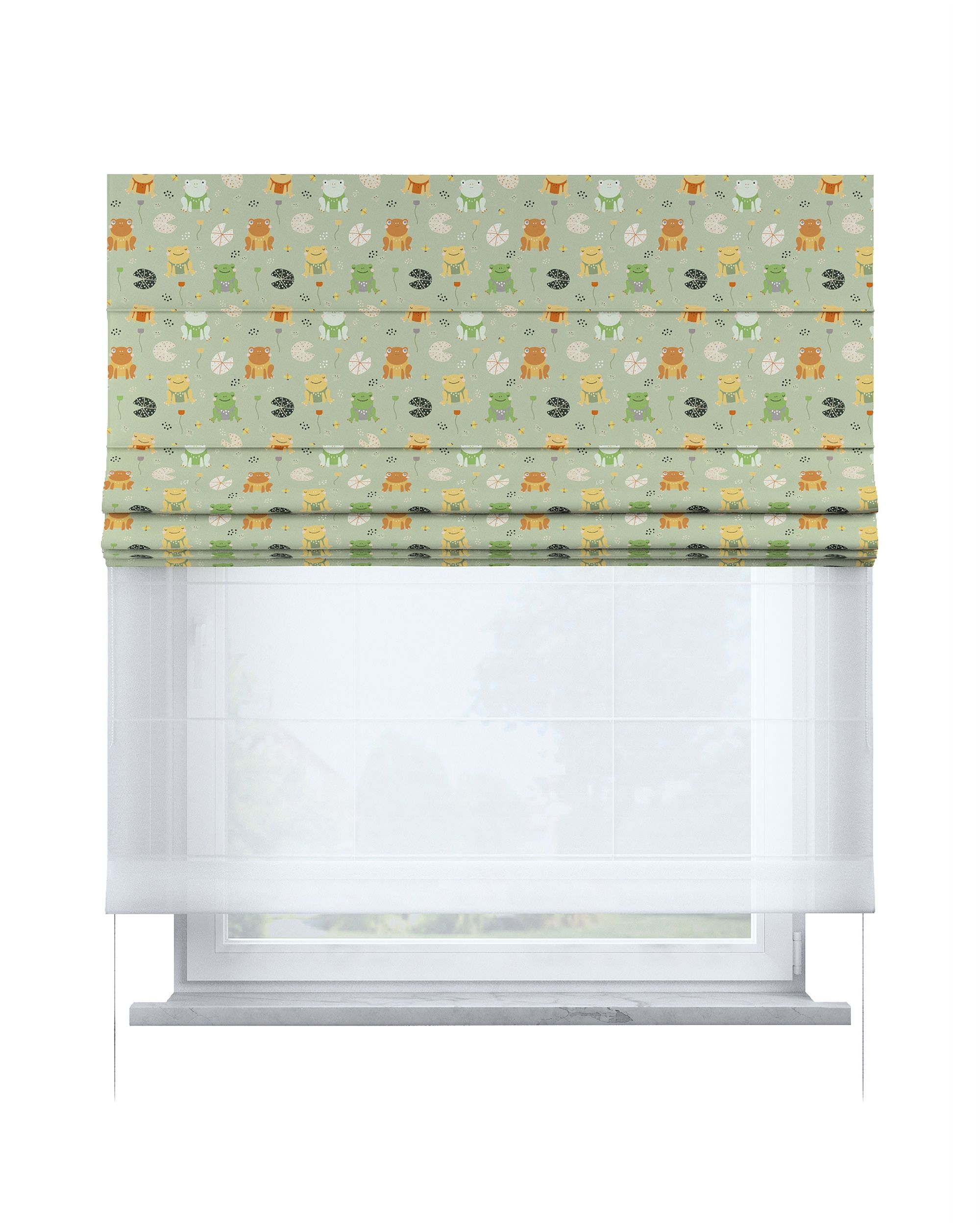 Double layered Roman blind DUO colour green fabric patterned