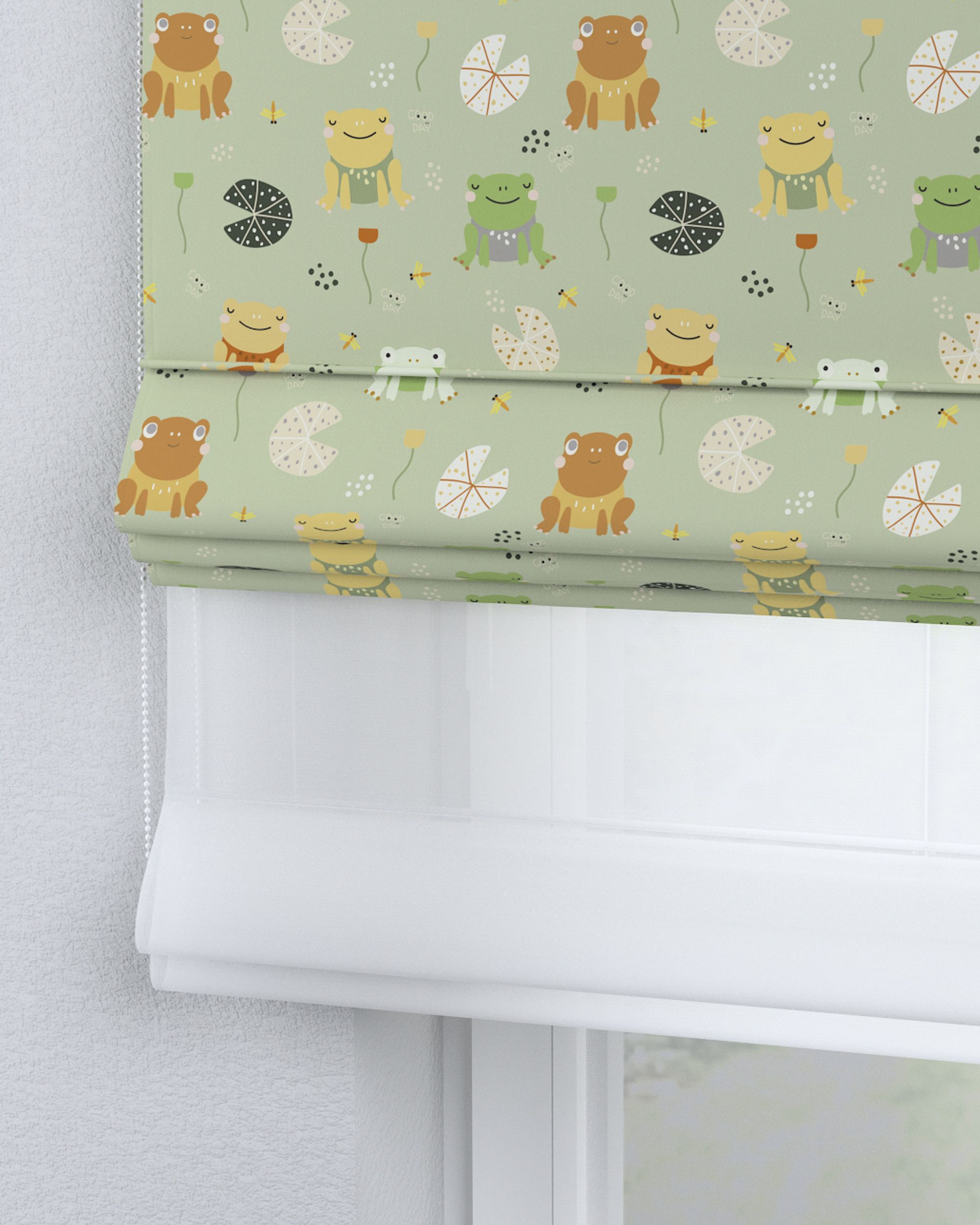 Double layered Roman blind DUO colour green fabric patterned (hover)